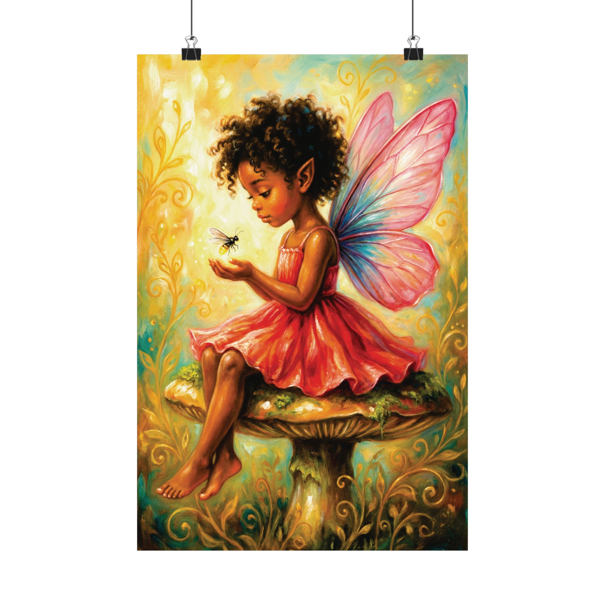  Butterfly Wings Fairy Girl Wall Art Poster— Heirloom Fantasy Storybook Pink Bedroom Decor (Matte, Museum-Grade) product thumbnail image