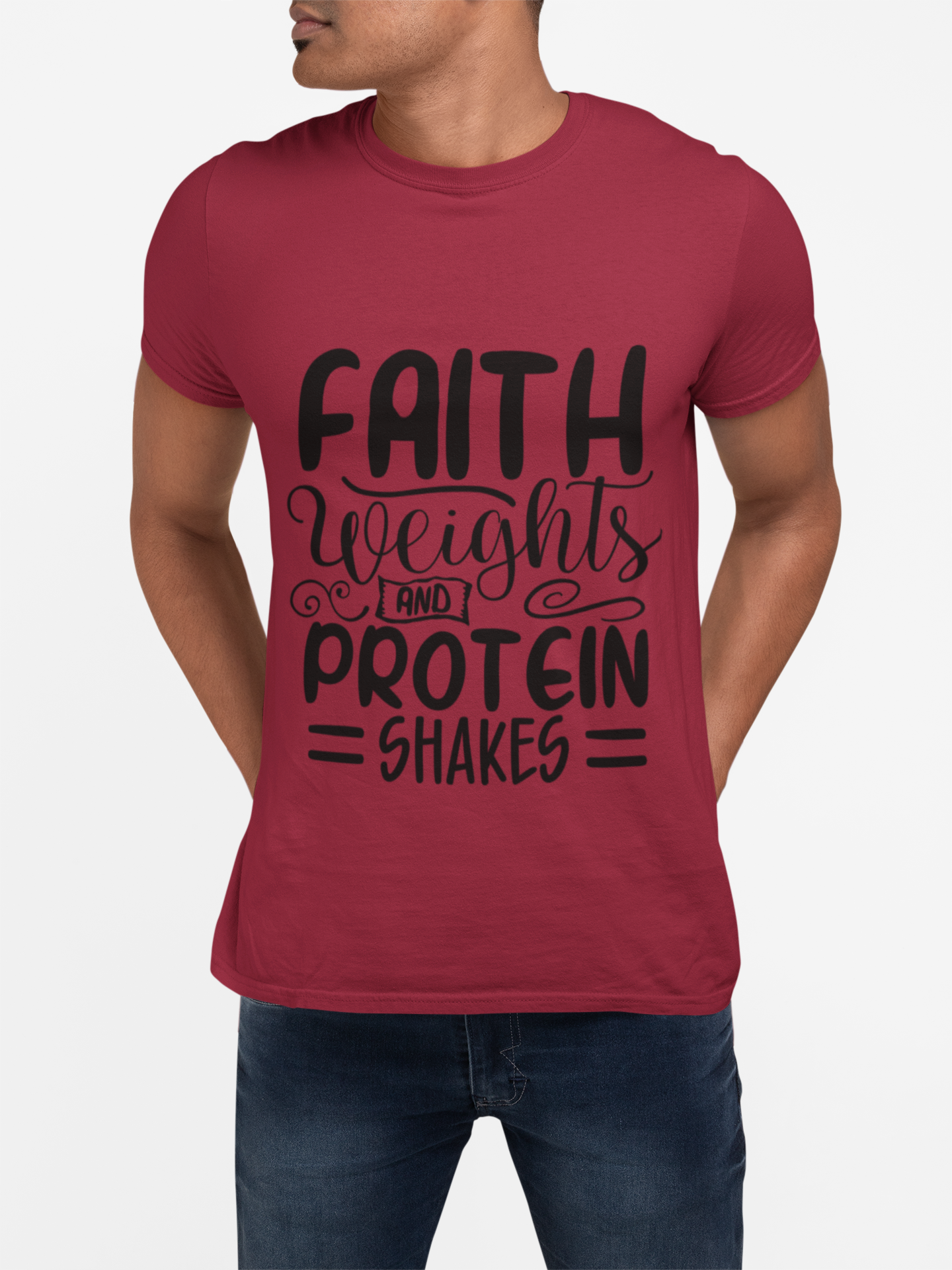 Faith, Weights, and Protein Shakes T-Shirt — Motivational Fitness Tee product thumbnail image