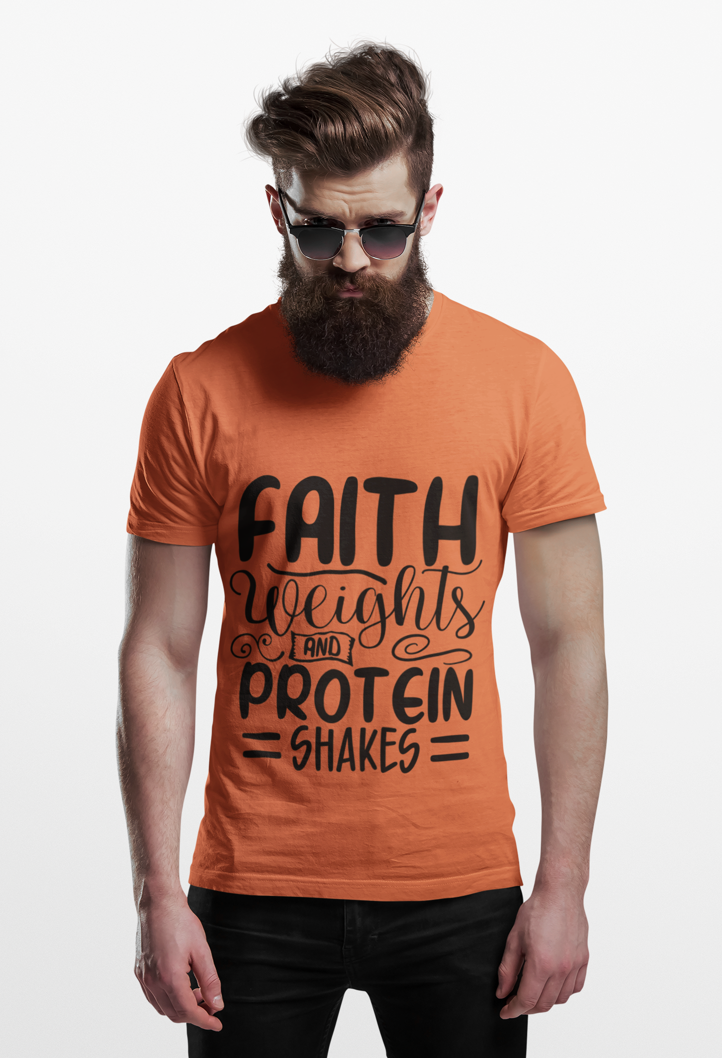 Faith, Weights, and Protein Shakes T-Shirt — Motivational Fitness Tee Faith, Weights, and Protein Shakes T-Shirt — Motivational Fitness Tee