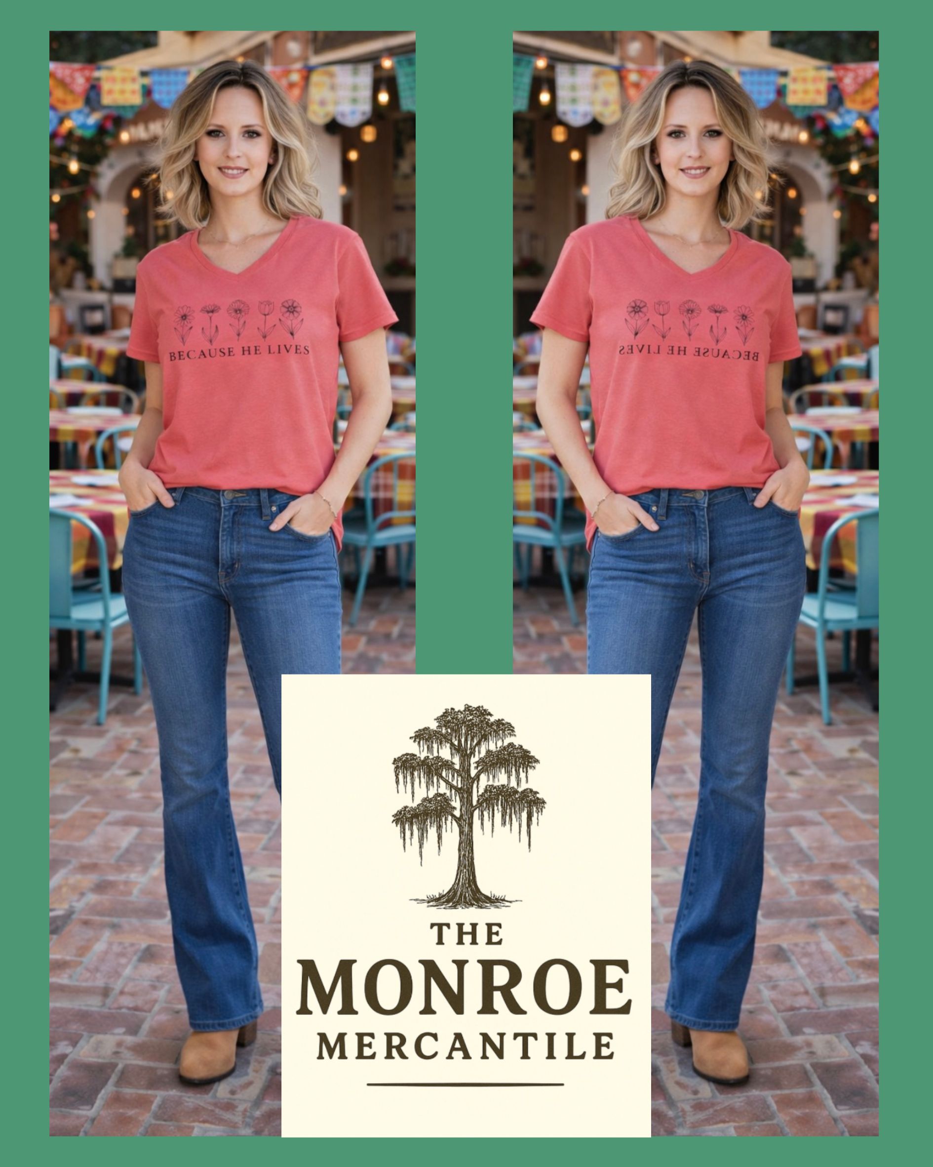 “Because He Lives” Psalm 46:5 Floral Faith Tee | Christian Women’s •V-NECK• T-Shirt in Multiple Colors product thumbnail image “Because He Lives” Psalm 46:5 Floral Faith Tee | Christian Women’s •V-NECK• T-Shirt in Multiple Colors product thumbnail image