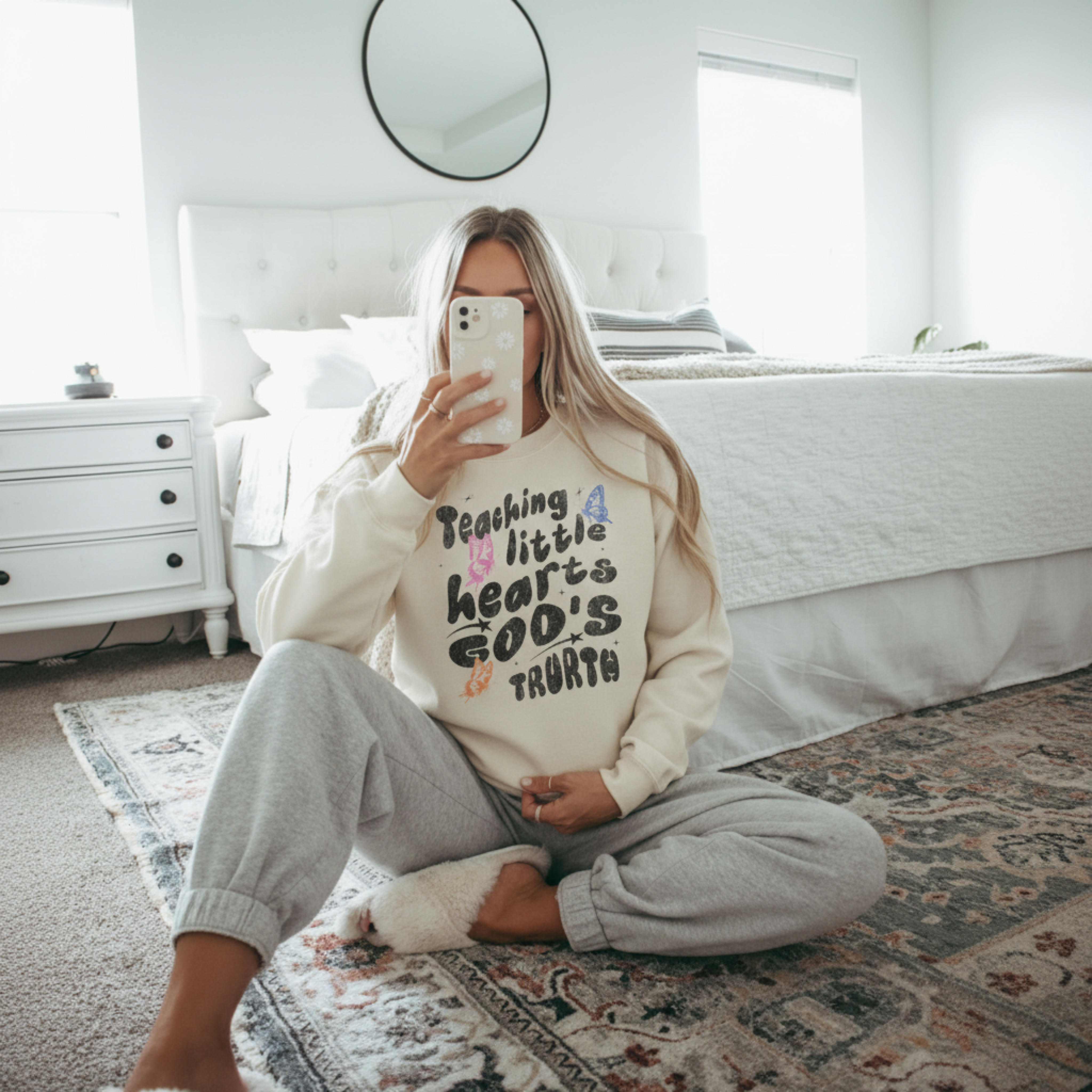 Christian Scripture Sweatshirt — "Train up a child" Proverbs 22:6 Retro Butterfly product thumbnail image