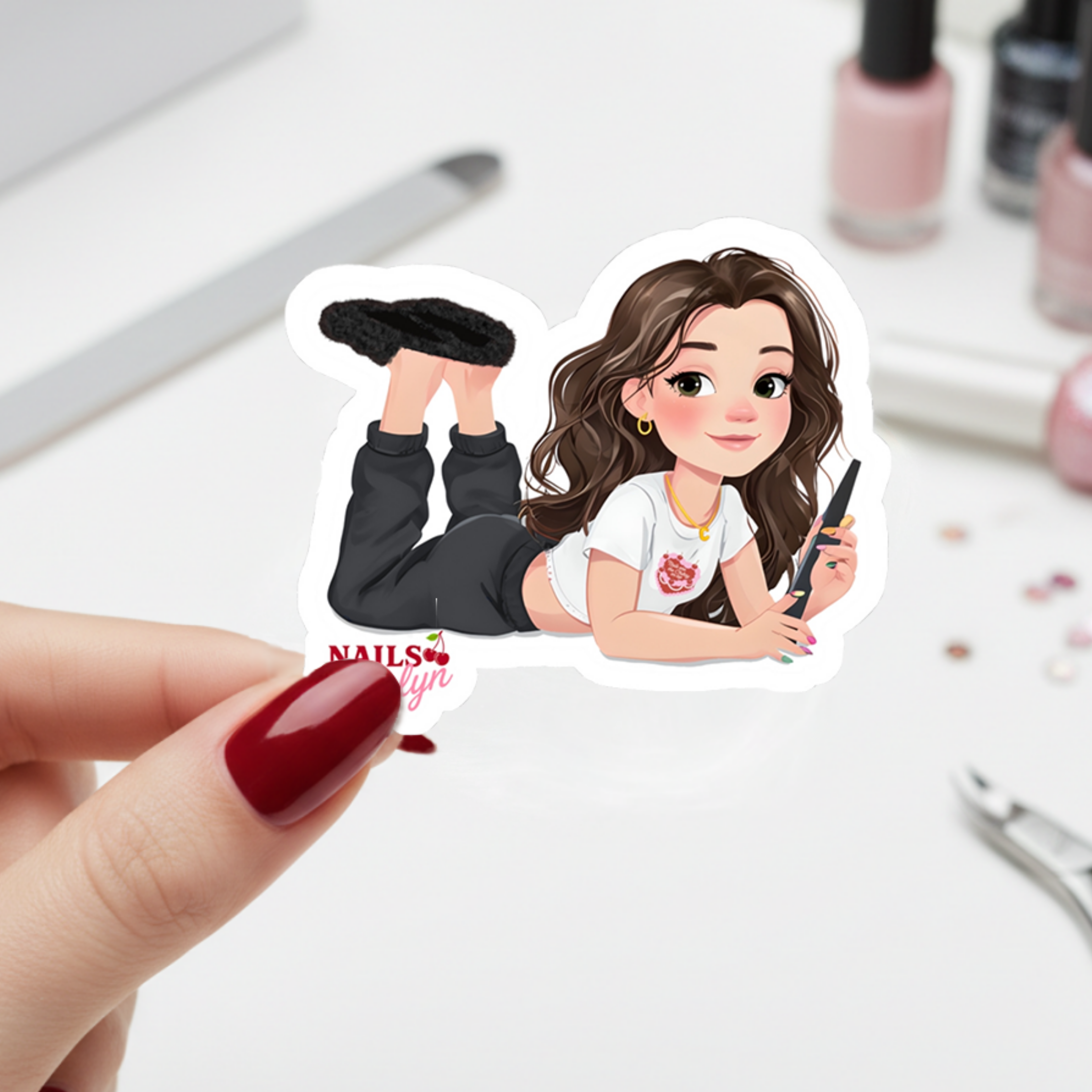 Caricature Nails by Chalyn Sticker,  Kiss-Cut Sticker,  Cute Laptop Decor, Aesthetic Gifts for Her, Planner Stickers, Unique Stationery. product thumbnail image