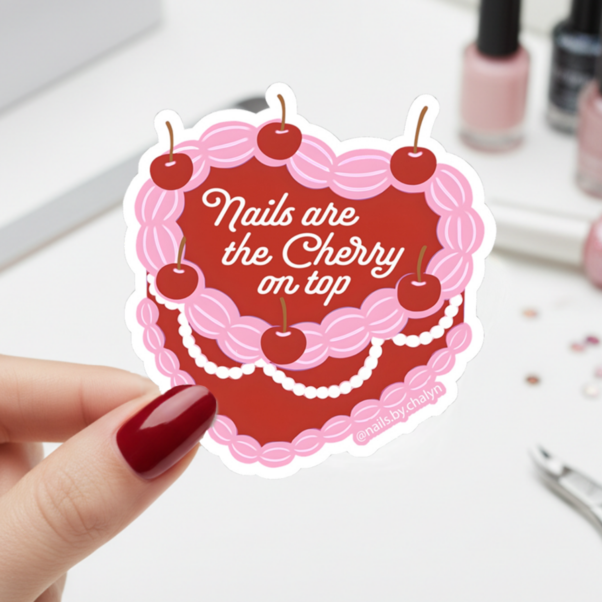 Nails are the Cherry on Top Sticker Nails by Chalyn Kiss-Cut Stickers, Cute Laptop Decor, Aesthetic Gifts for Her, Planner Stickers, Unique Stationery.