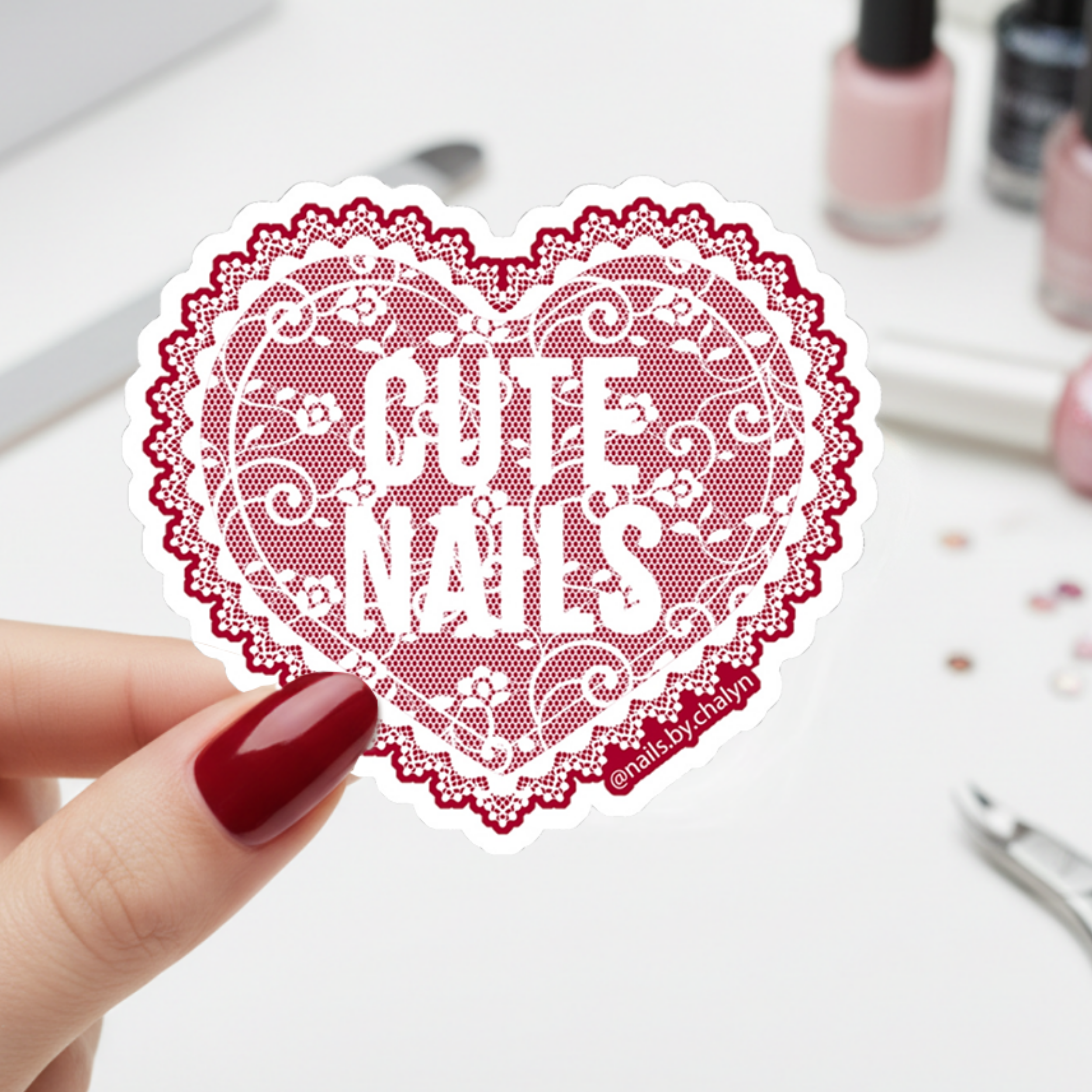 Cute Nails Lace Sticker, Nails by Chalyn Kiss-Cut Stickers, Cute Laptop Decor, Aesthetic Gifts for Her, Planner Stickers, Unique Stationery. product thumbnail image Cute Nails Lace Sticker, Nails by Chalyn Kiss-Cut Stickers, Cute Laptop Decor, Aesthetic Gifts for Her, Planner Stickers, Unique Stationery. product thumbnail image