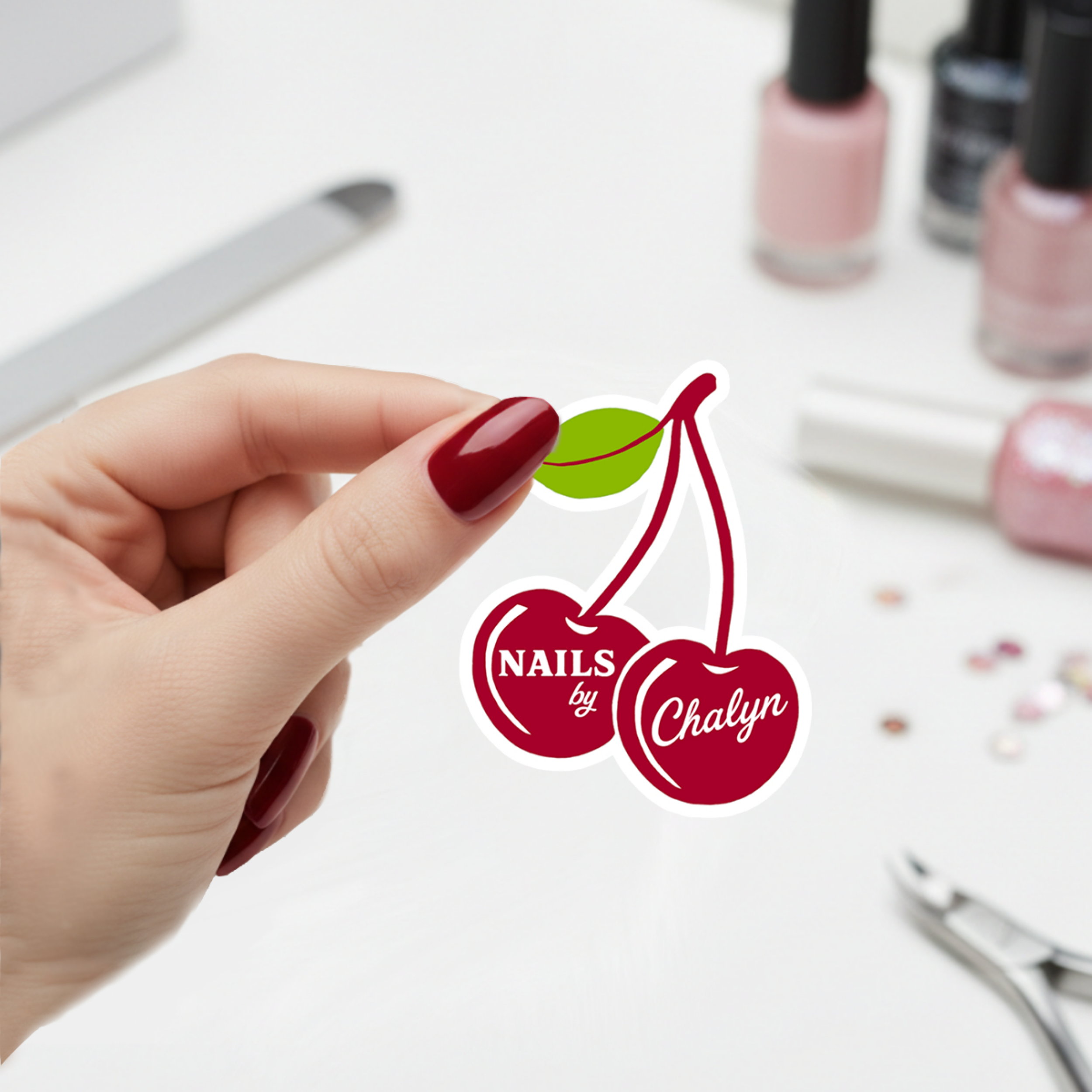 Red Cherries Sticker, Nails by Chalyn Kiss-Cut Stickers Cute Laptop Decor, Aesthetic Gifts for Her, Planner Stickers, Unique Stationery.