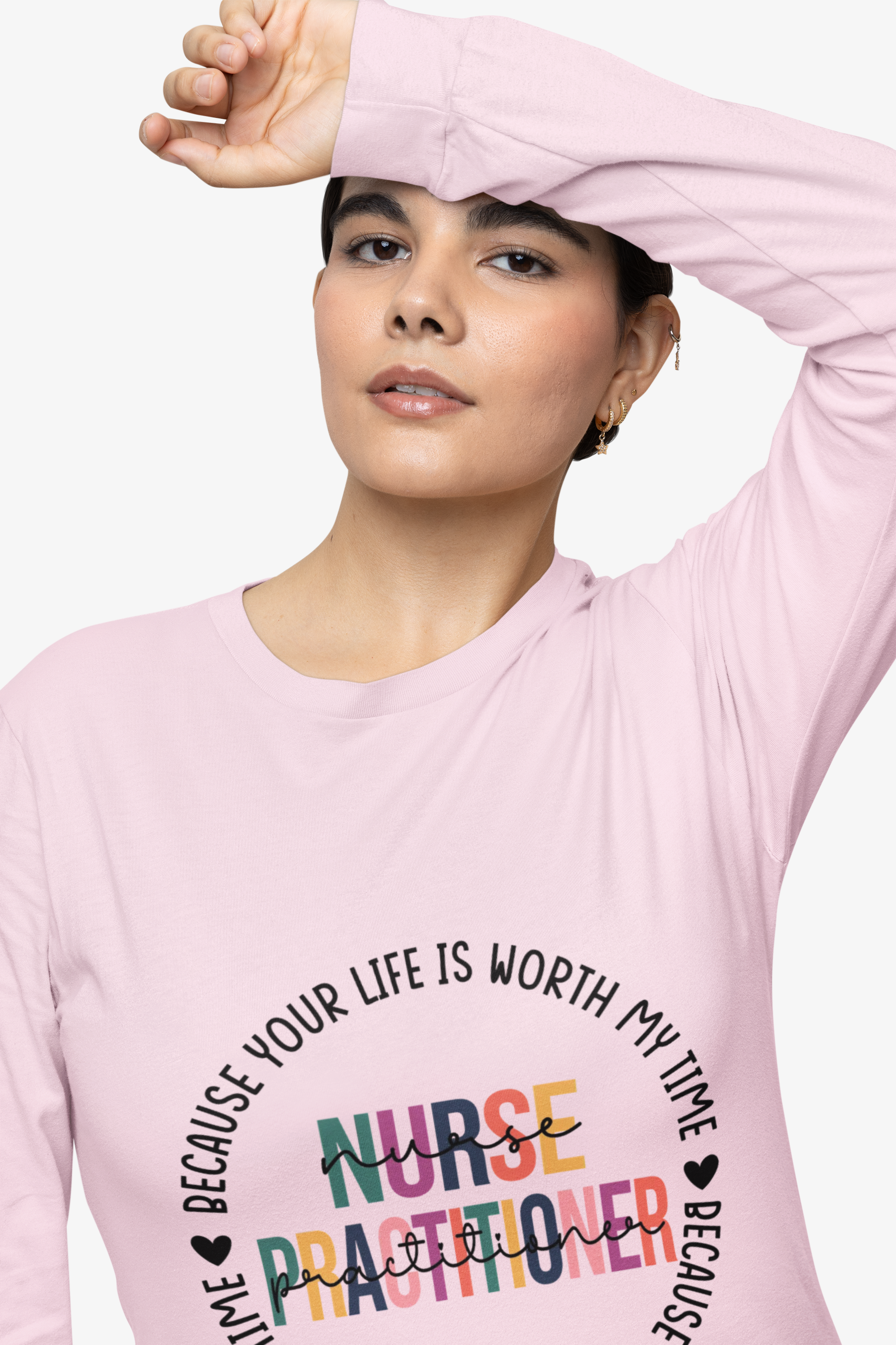 Nurse Practitioner Long Sleeve Tee - Motivational Graphic T-Shirt for Healthcare Heroes product thumbnail image