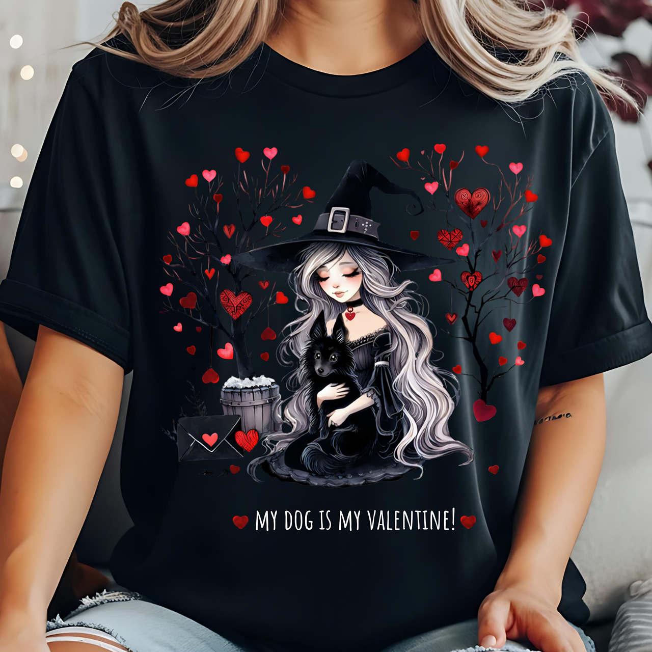 My Dog Is My Valentine Witchy Gothic T-Shirt product thumbnail image