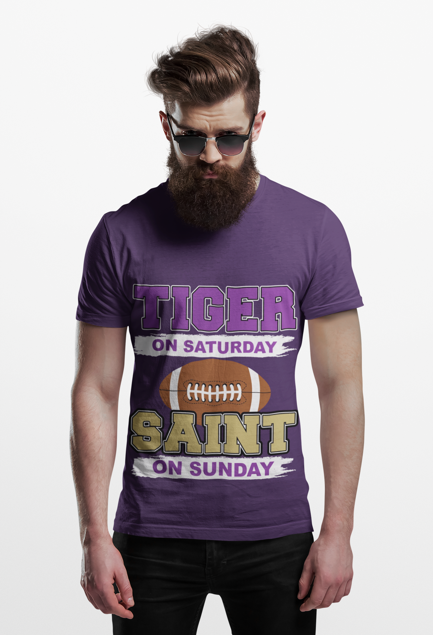 Tiger on Saturday, Saint on Sunday Football Shirt product thumbnail image Tiger on Saturday, Saint on Sunday Football Shirt product thumbnail image