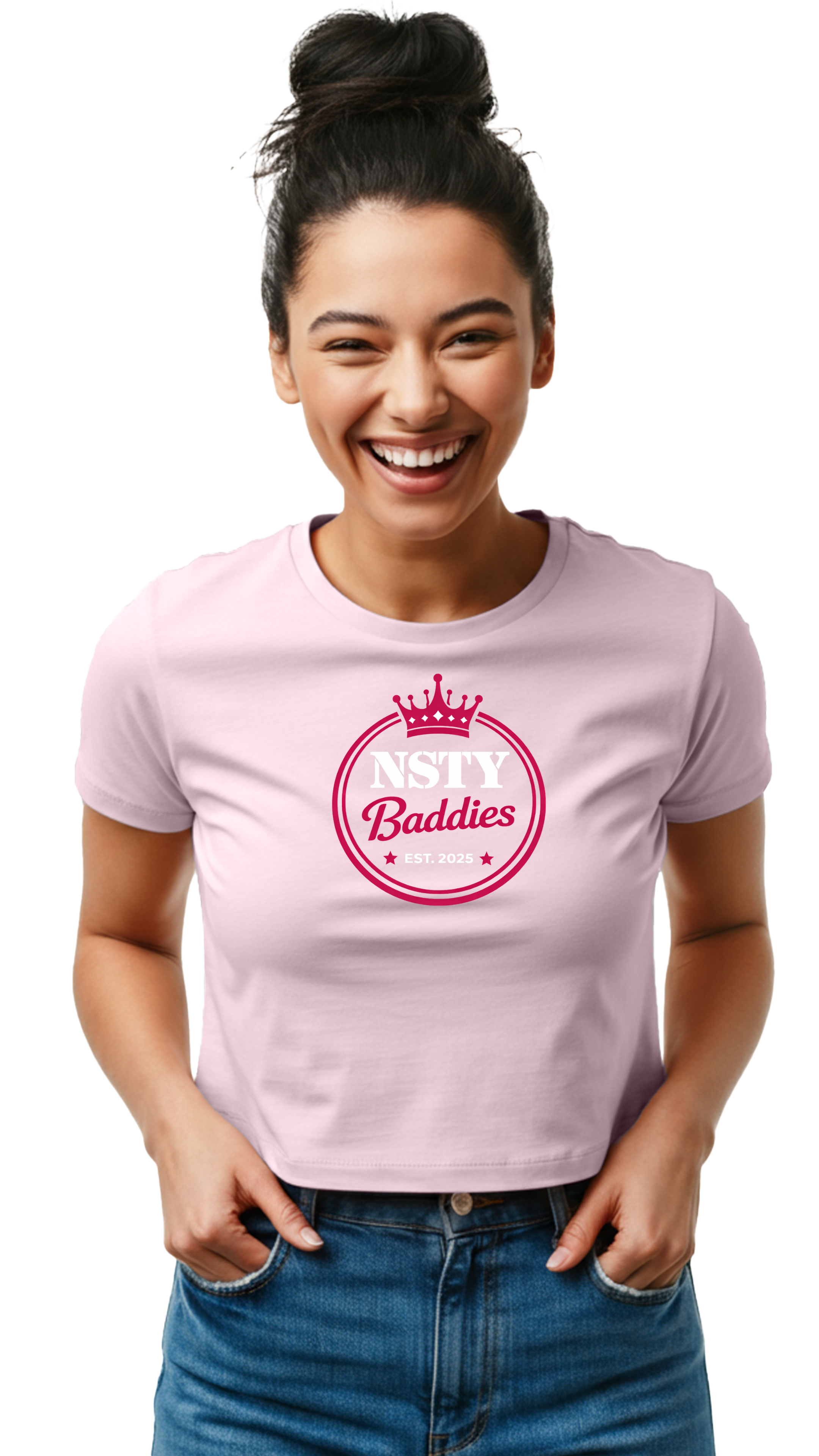 NSTY Baddies - Women’s Baby Tee – UP TO 5XL - Retro Crown Logo Crop T-Shirt
