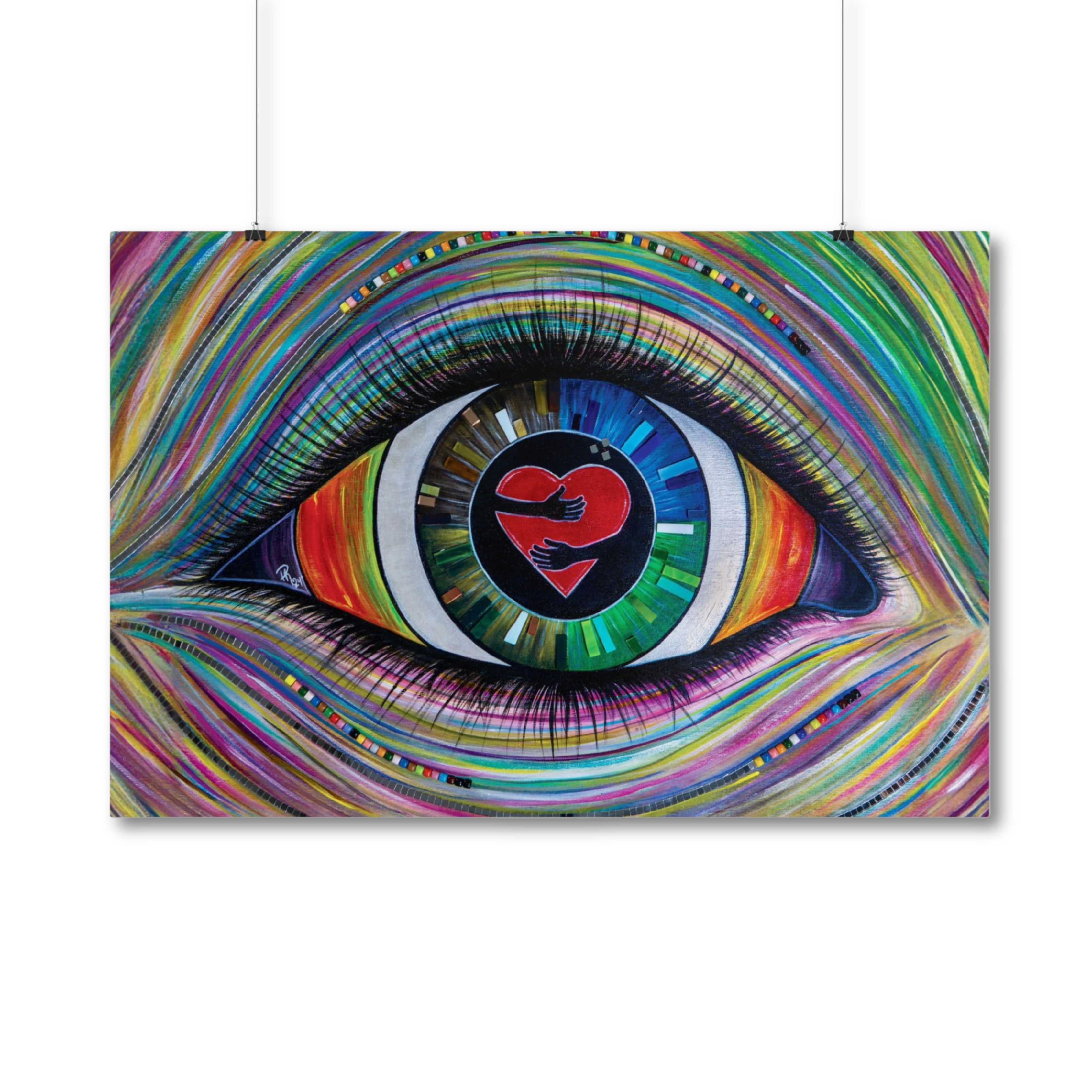Colorful Eye Heart Poster Print Giclée "No Judgment" Mixed Media Art Surreal Eye Art with Heart Iris product thumbnail image