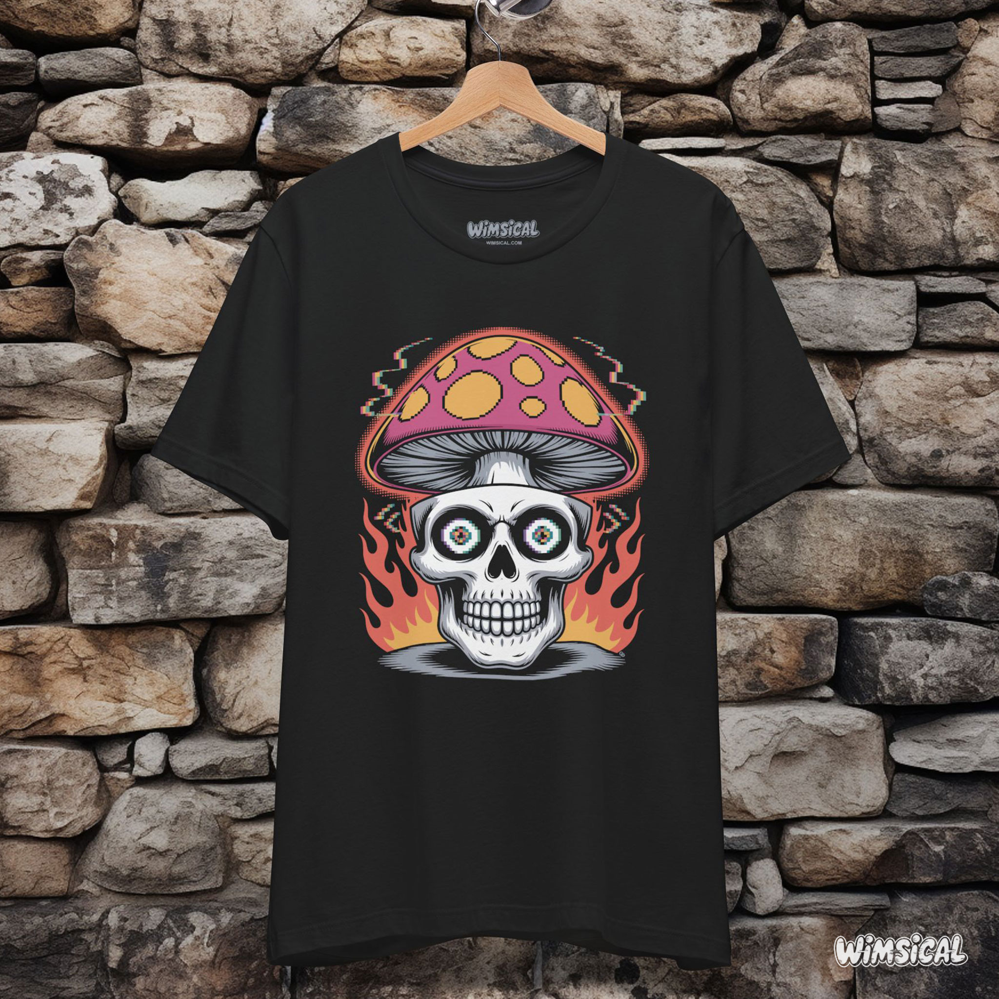 Shroom Skull – Trippy Pixelated Mushroom Flame Skull Unisex T-Shirt product thumbnail image Shroom Skull – Trippy Pixelated Mushroom Flame Skull Unisex T-Shirt product thumbnail image