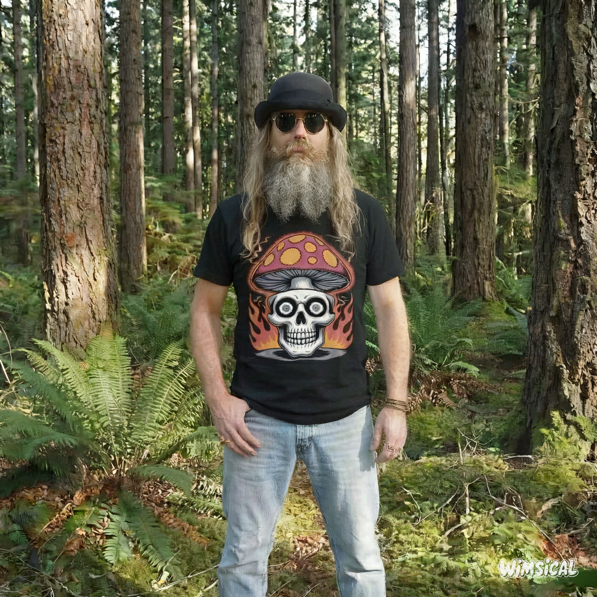 Shroom Skull – Trippy Pixelated Mushroom Flame Skull Unisex T-Shirt product thumbnail image