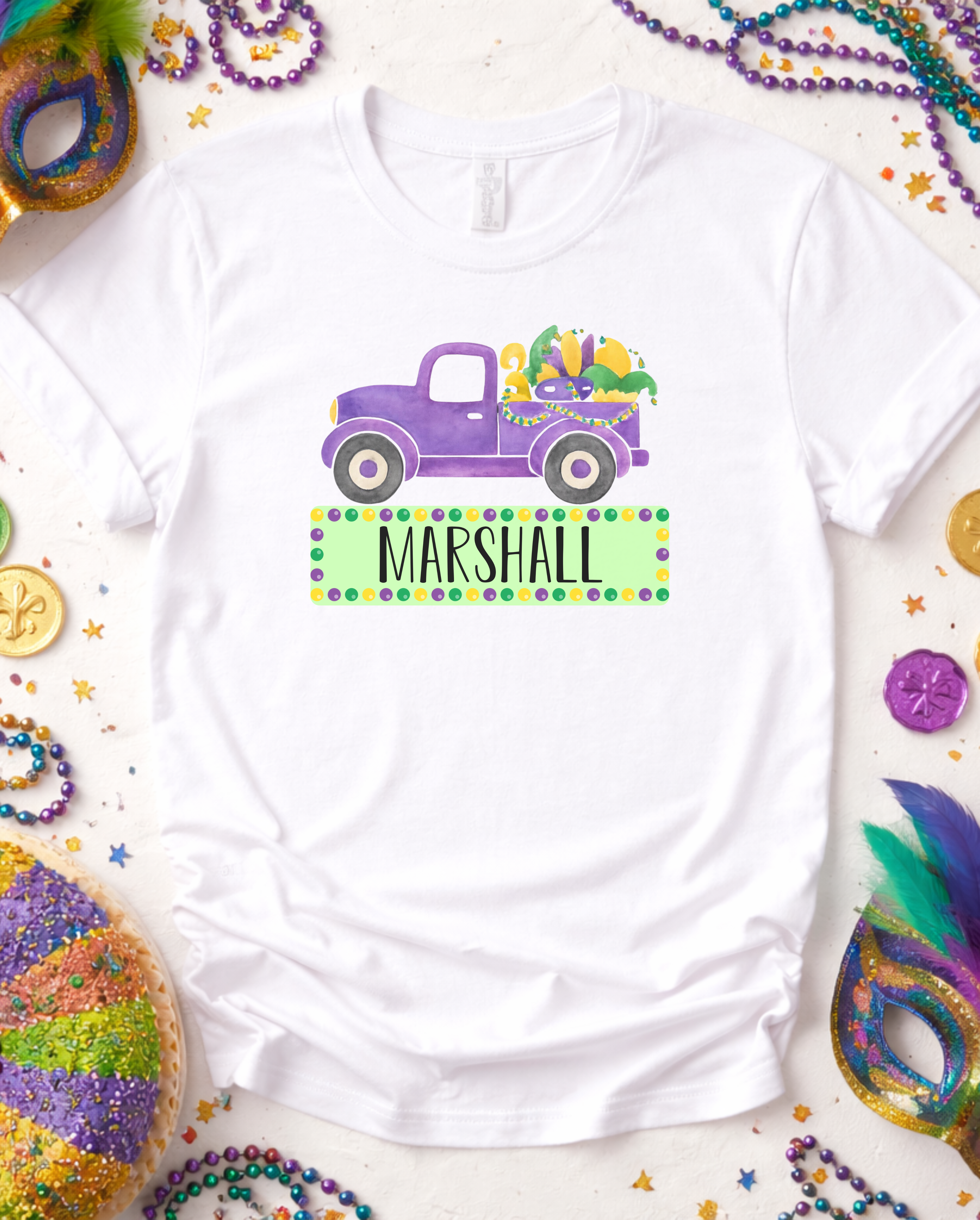 Toddler Personalized Mardi Gras Truck T-Shirt product thumbnail image