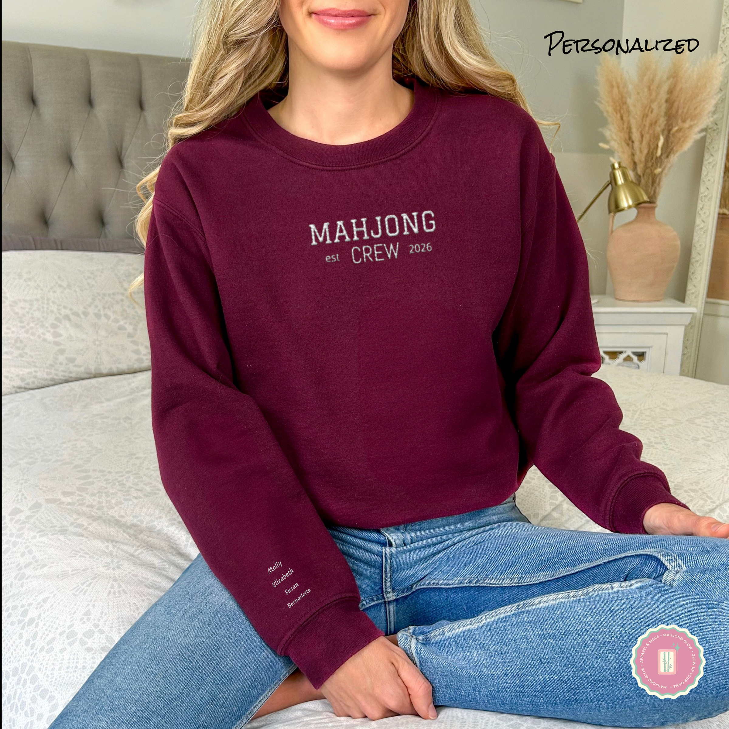Truly Embroidered, Mahjong Crew Gildan 18000 Sweatshirt – Personalized Names &amp; Year product thumbnail image