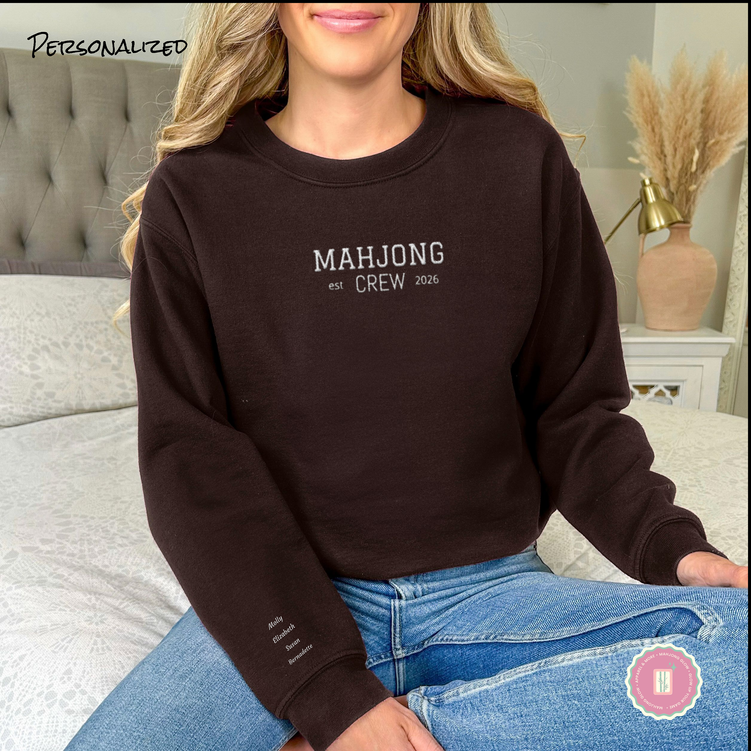 Truly Embroidered, Mahjong Crew Gildan 18000 Sweatshirt – Personalized Names &amp; Year product thumbnail image