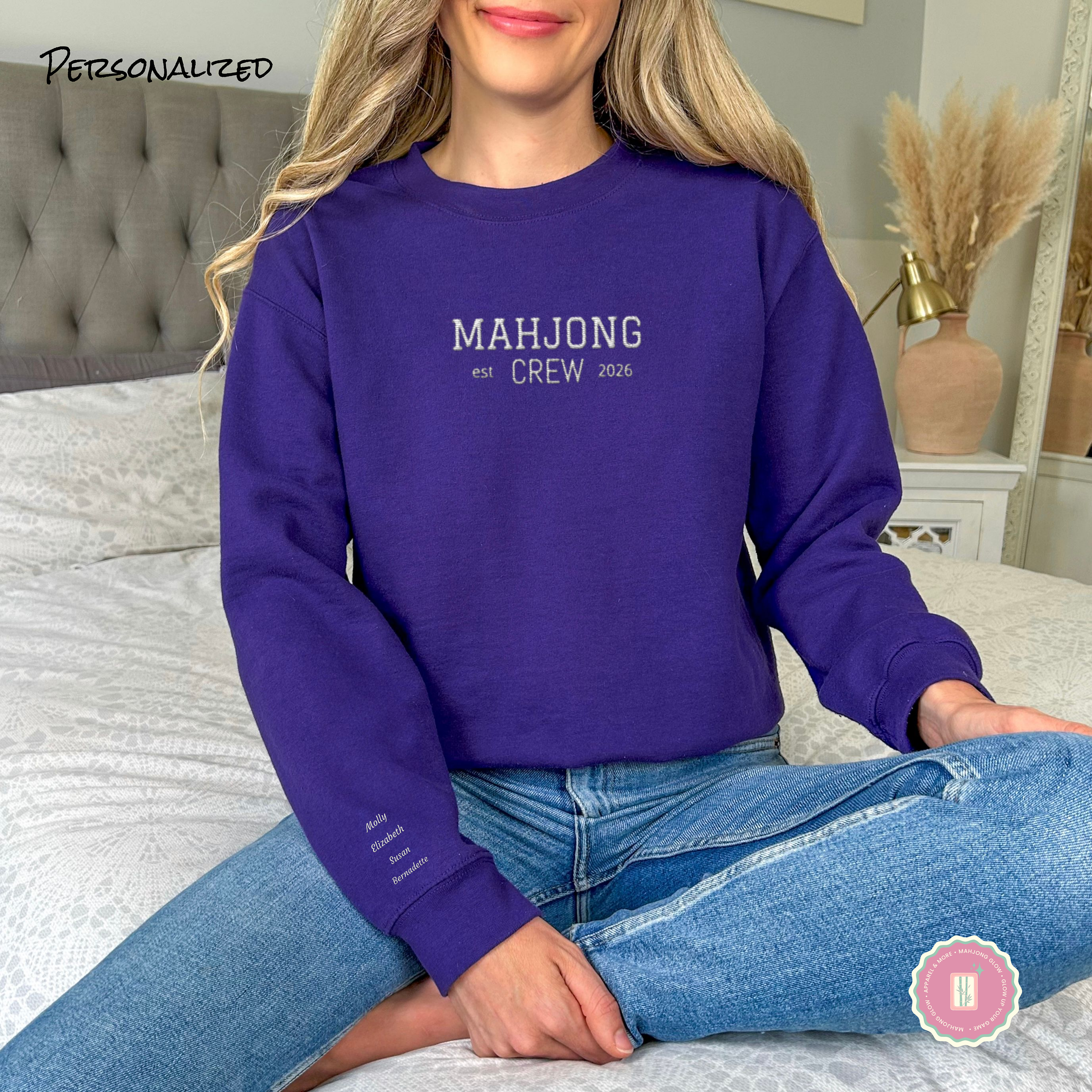 Truly Embroidered, Mahjong Crew Gildan 18000 Sweatshirt – Personalized Names &amp; Year product thumbnail image
