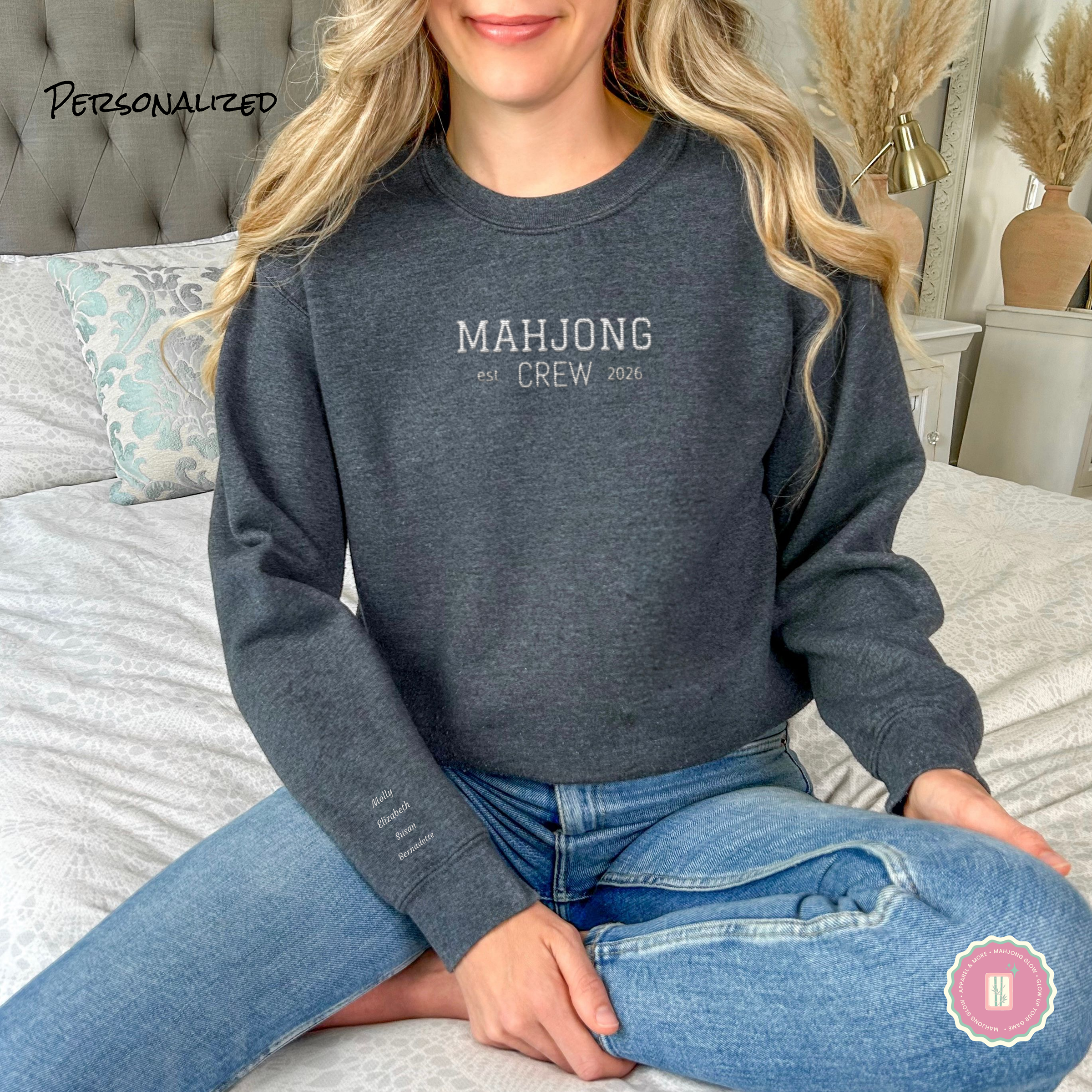 Truly Embroidered, Mahjong Crew Gildan 18000 Sweatshirt – Personalized Names & Year product thumbnail image Truly Embroidered, Mahjong Crew Gildan 18000 Sweatshirt – Personalized Names & Year product thumbnail image