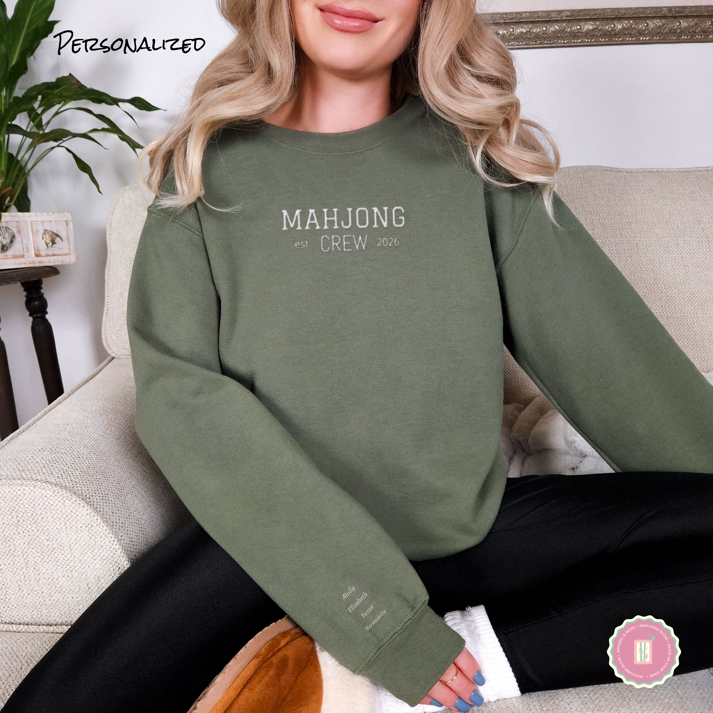 Truly Embroidered, Mahjong Crew Gildan 18000 Sweatshirt – Personalized Names & Year product thumbnail image Truly Embroidered, Mahjong Crew Gildan 18000 Sweatshirt – Personalized Names & Year product thumbnail image
