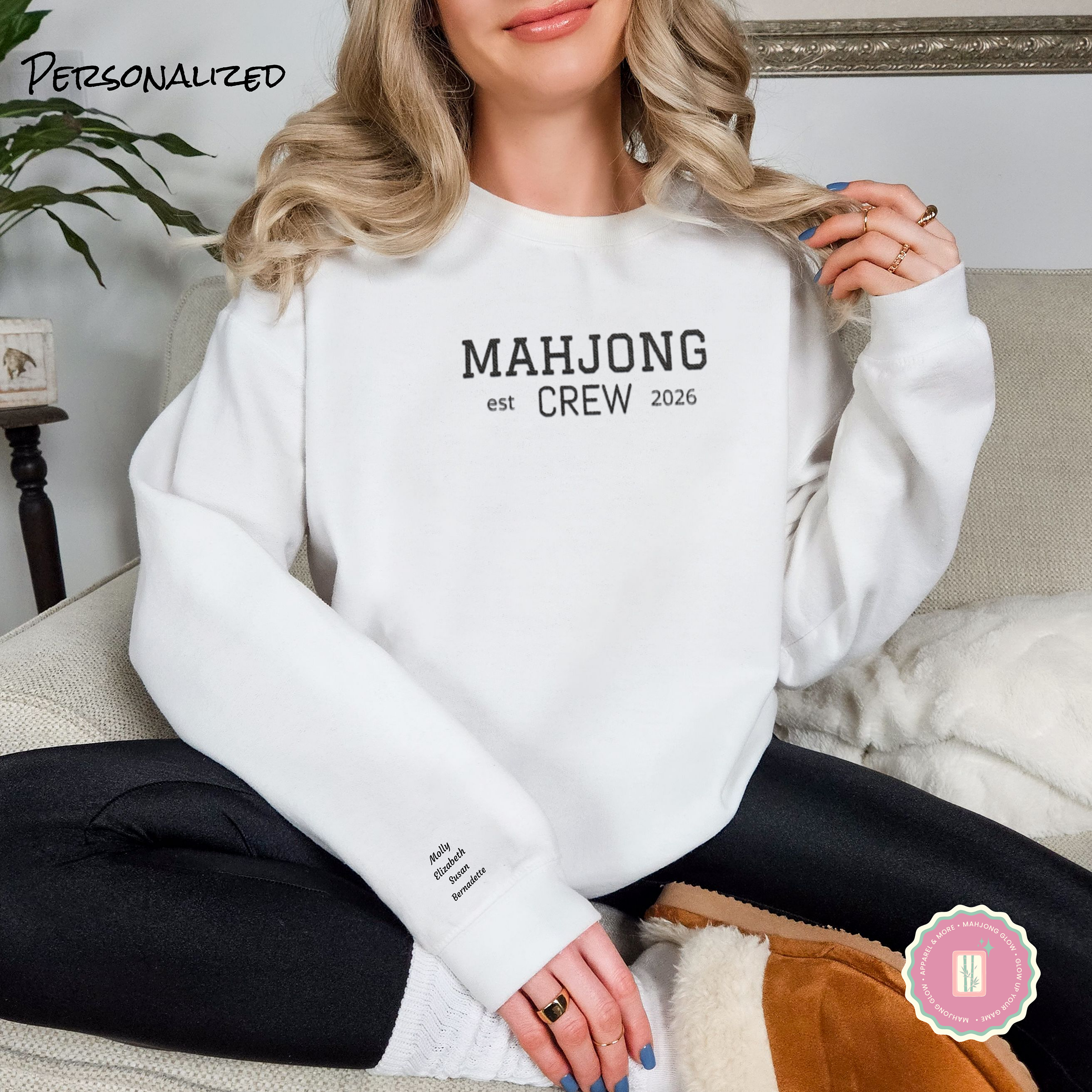 Truly Embroidered, Mahjong Crew Gildan 18000 Sweatshirt – Personalized Names & Year product thumbnail image Truly Embroidered, Mahjong Crew Gildan 18000 Sweatshirt – Personalized Names & Year product thumbnail image