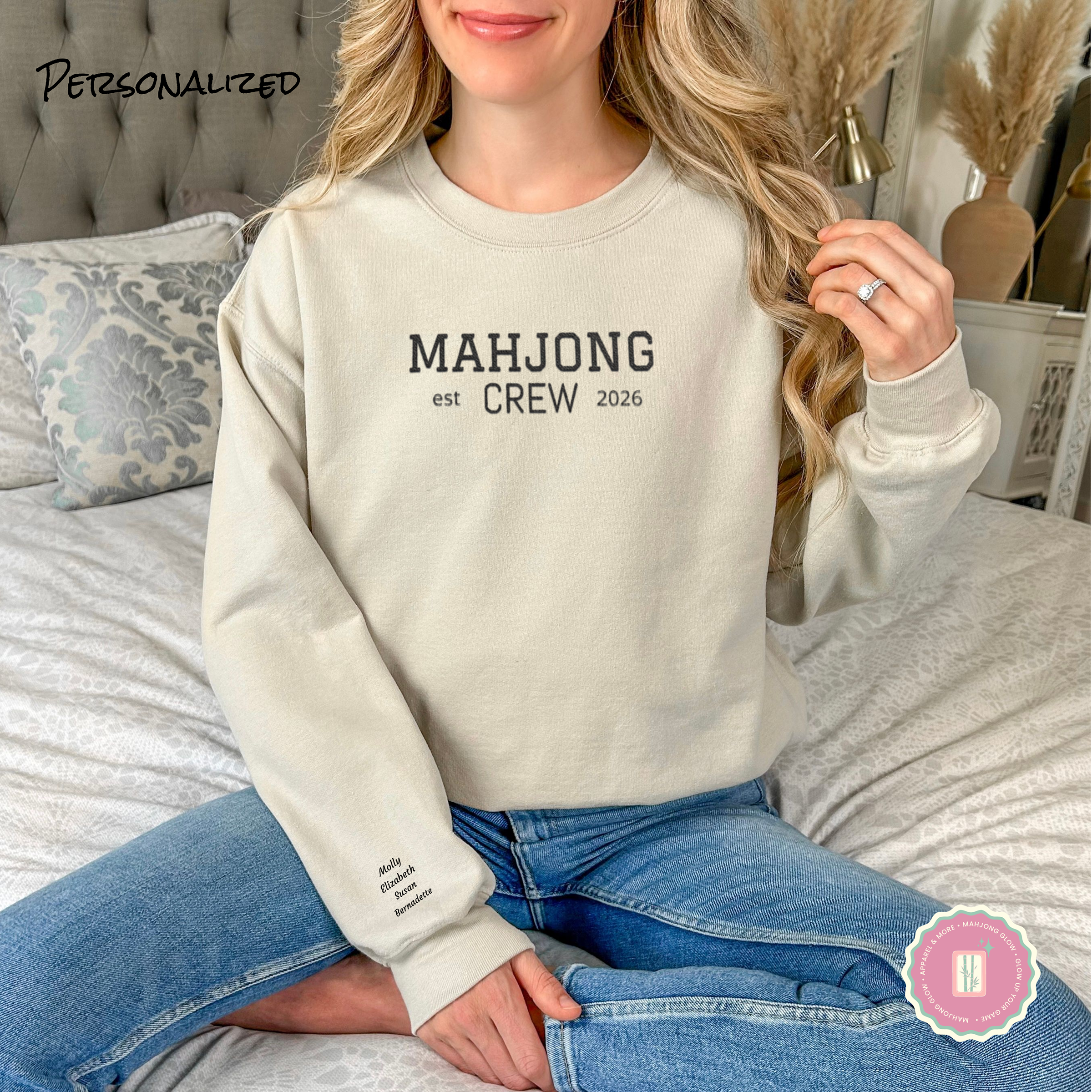 Truly Embroidered, Mahjong Crew Gildan 18000 Sweatshirt – Personalized Names & Year product thumbnail image Truly Embroidered, Mahjong Crew Gildan 18000 Sweatshirt – Personalized Names & Year product thumbnail image