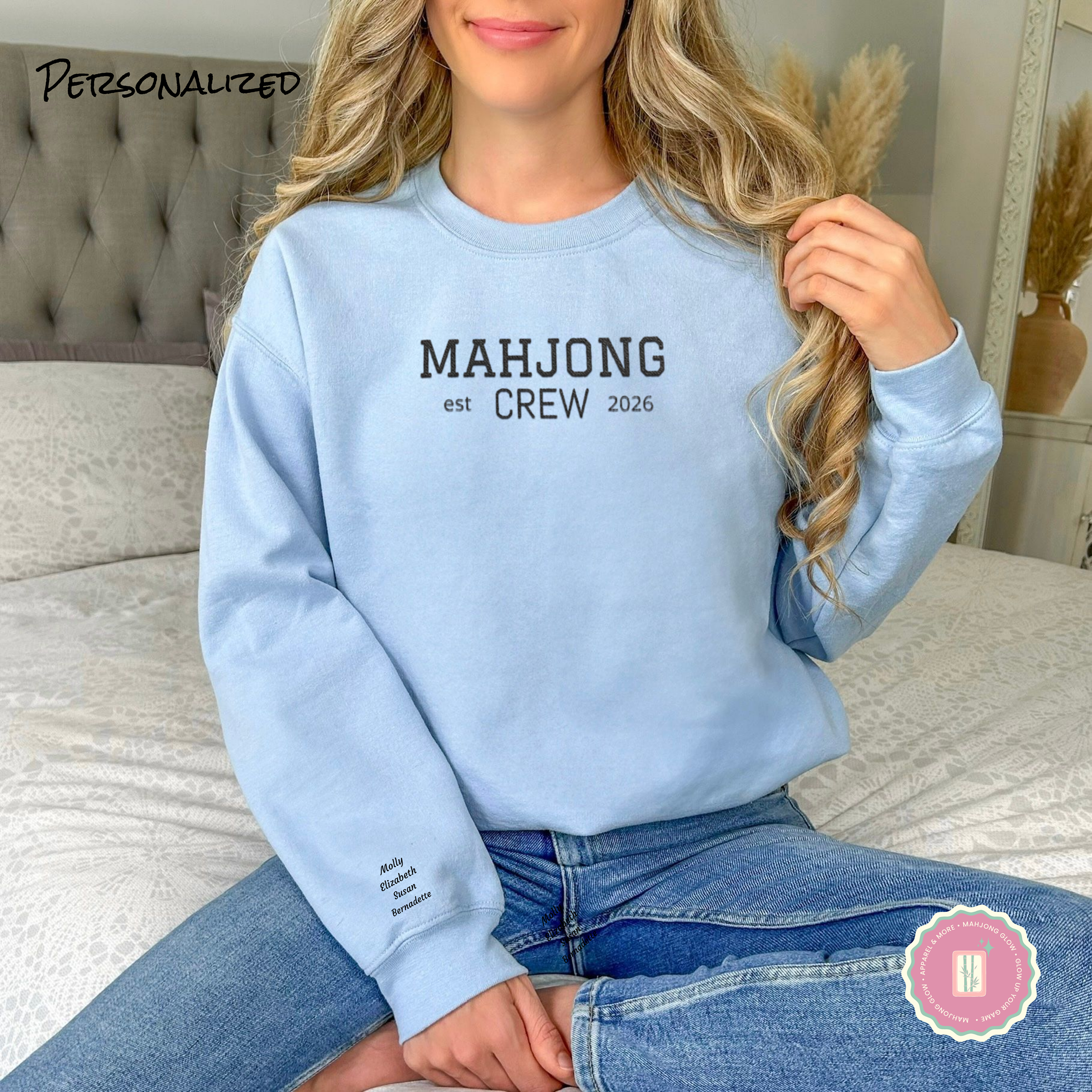 Truly Embroidered, Mahjong Crew Gildan 18000 Sweatshirt – Personalized Names &amp; Year  product thumbnail image