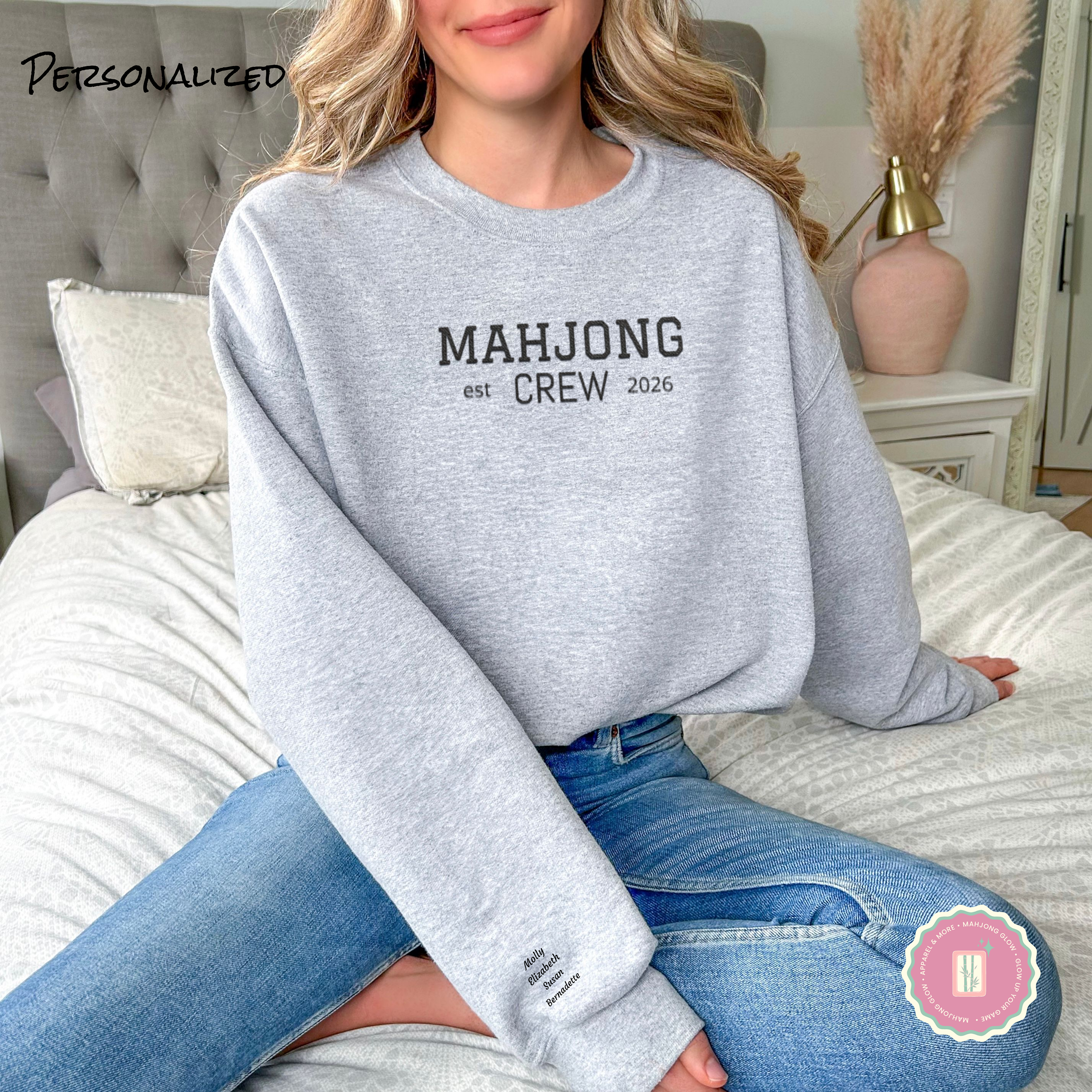 Truly Embroidered, Mahjong Crew Gildan 18000 Sweatshirt – Personalized Names & Year product thumbnail image Truly Embroidered, Mahjong Crew Gildan 18000 Sweatshirt – Personalized Names & Year product thumbnail image