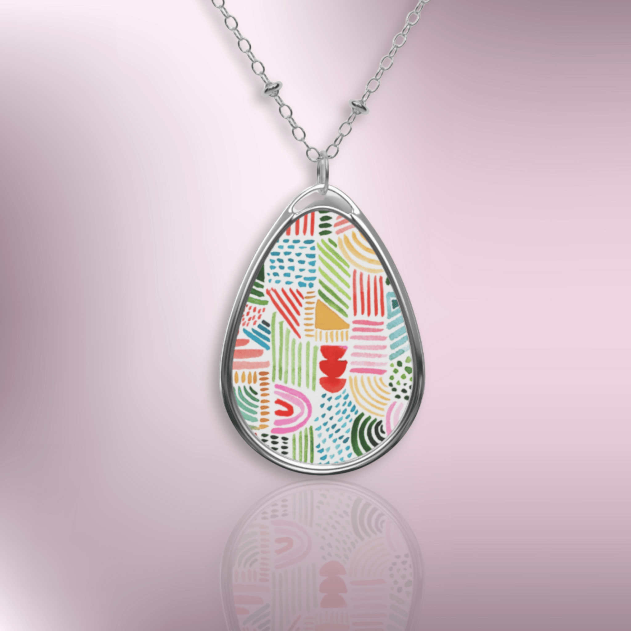 Oval Necklace — Colorful Abstract Teardrop Pendant Necklace