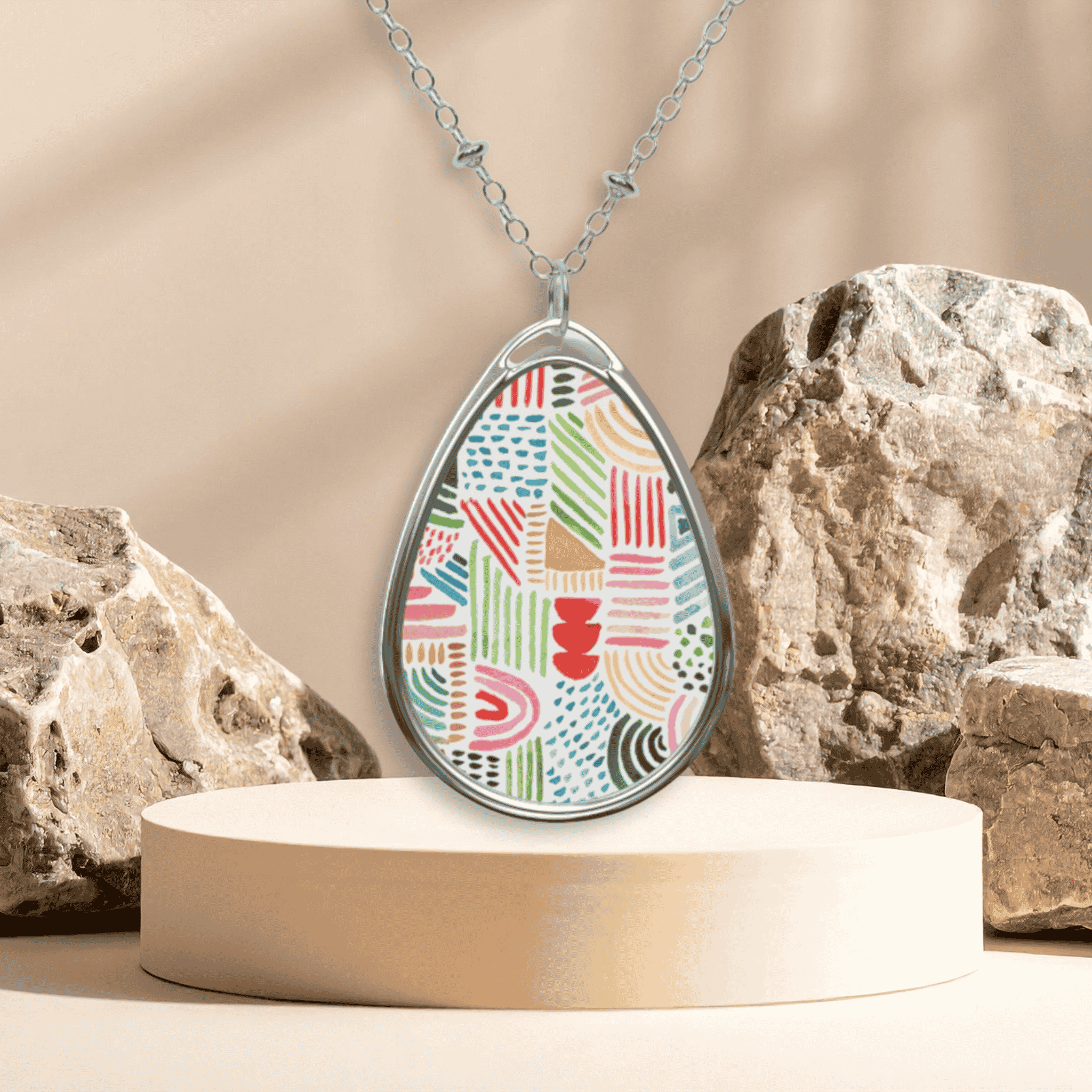 Oval Necklace — Colorful Abstract Teardrop Pendant Necklace product thumbnail image Oval Necklace — Colorful Abstract Teardrop Pendant Necklace product thumbnail image