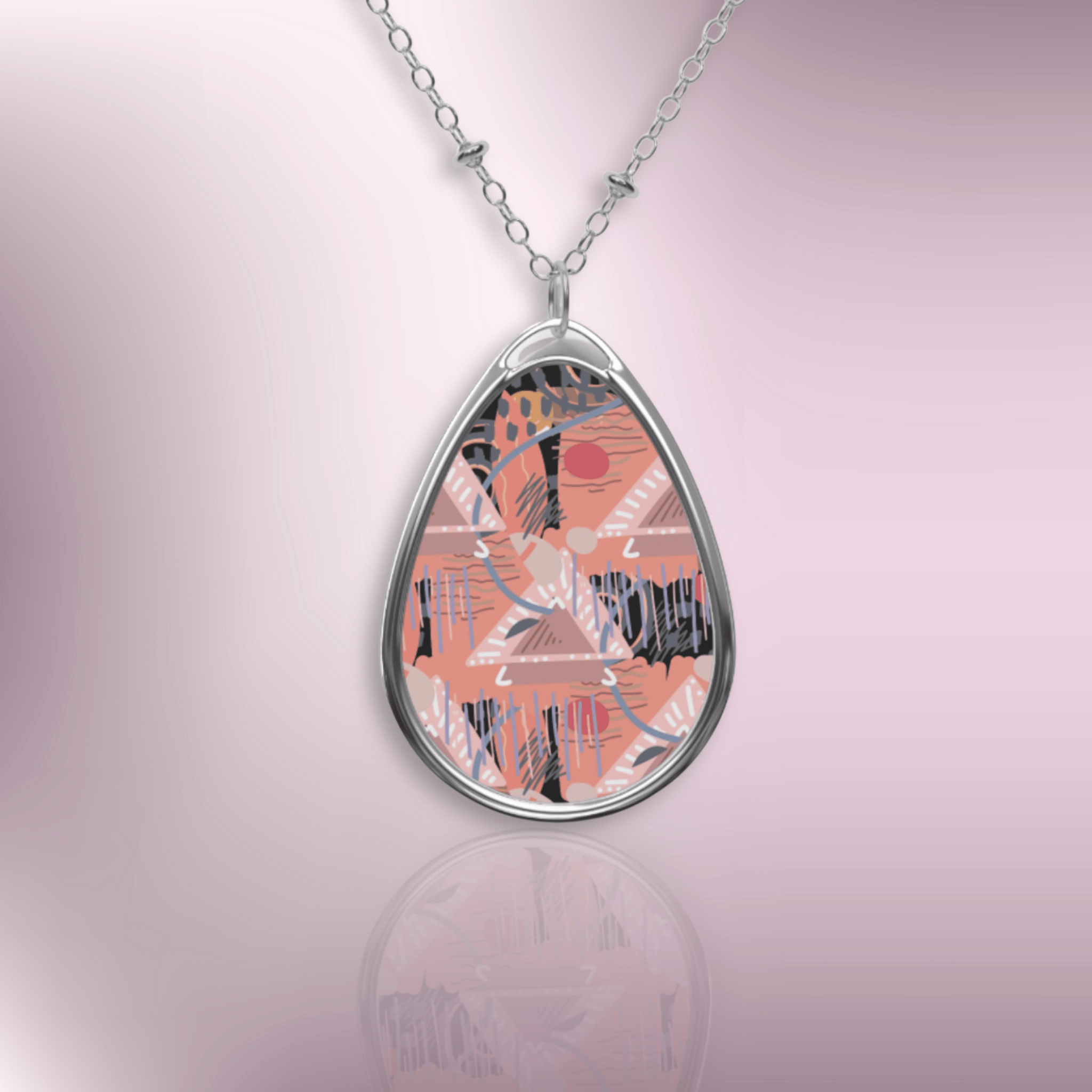 Abstract Peach Oval Necklace — Modern Art Pendant