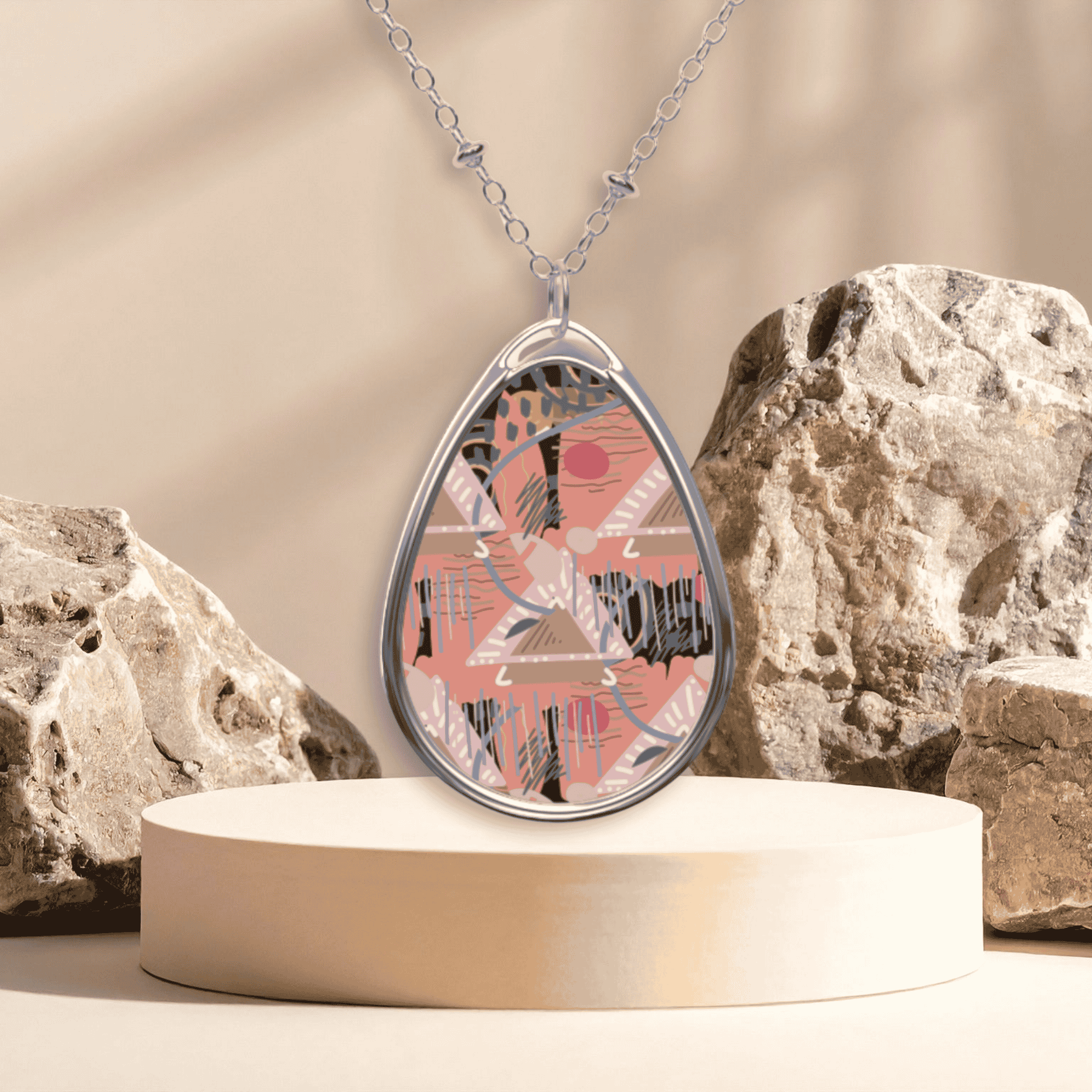 Abstract Peach Oval Necklace — Modern Art Pendant product thumbnail image