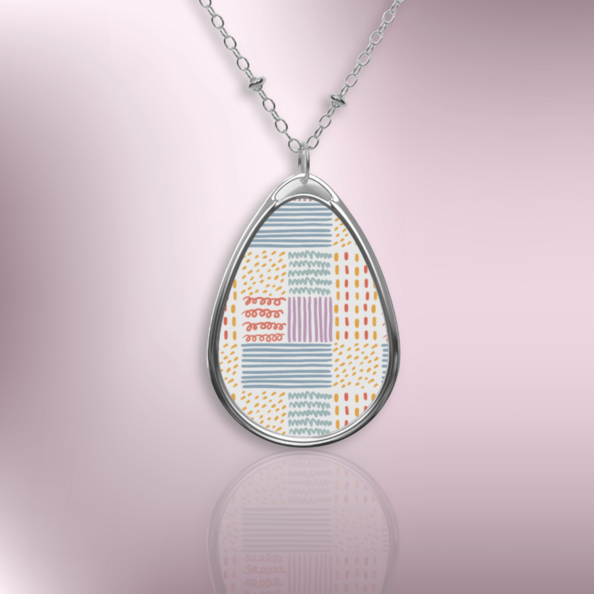 Oval Necklace — Pastel Patchwork Oval Pendant Necklace