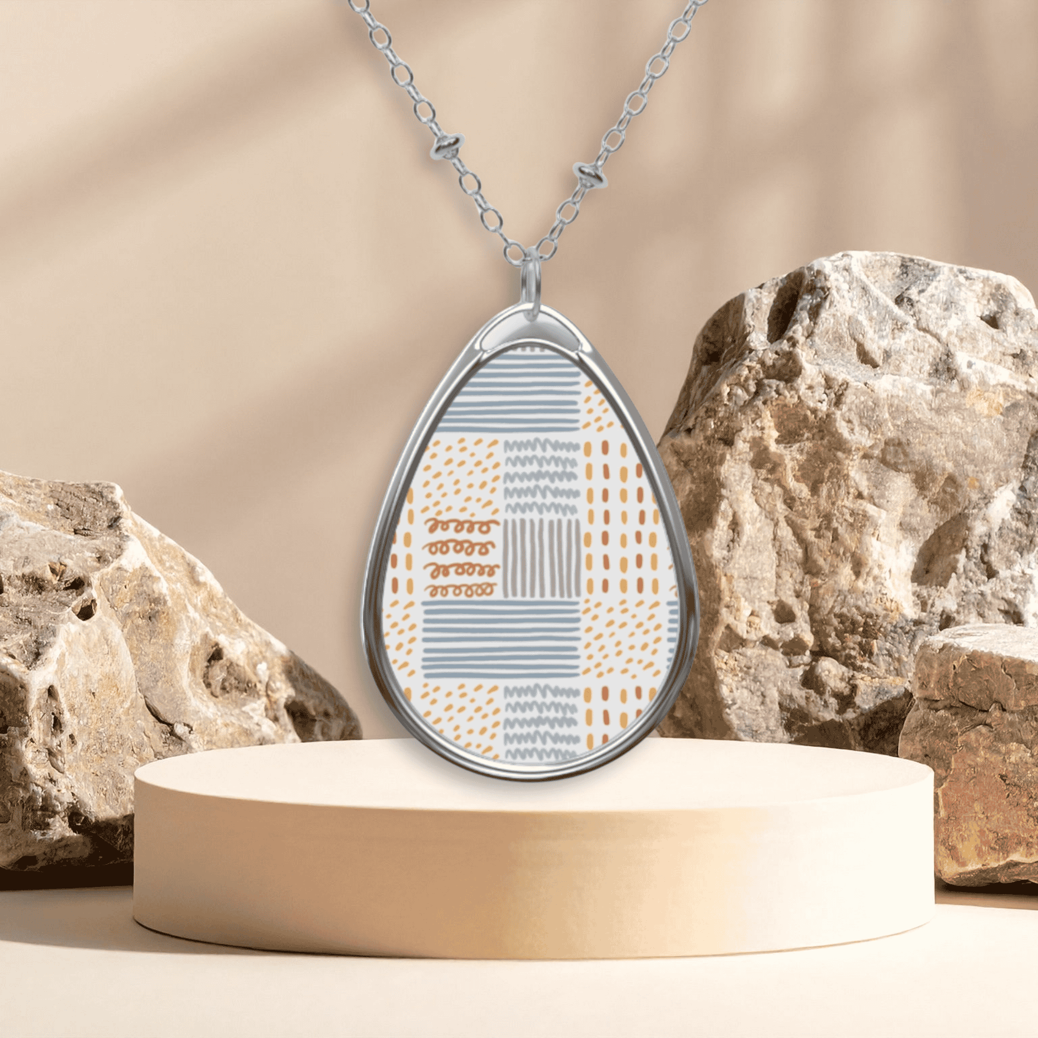 Oval Necklace — Pastel Patchwork Oval Pendant Necklace product thumbnail image Oval Necklace — Pastel Patchwork Oval Pendant Necklace product thumbnail image