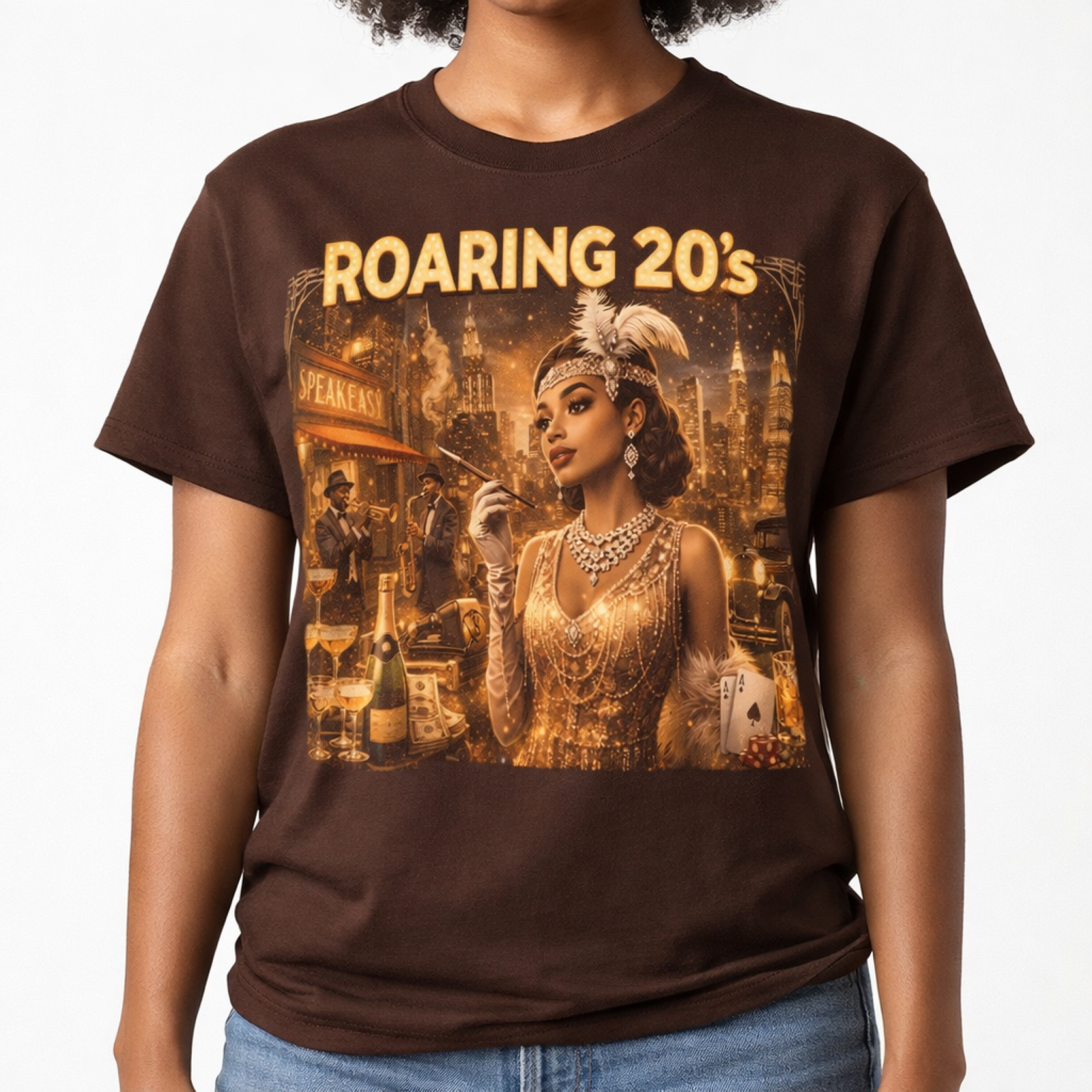 Roaring 20s Flapper Girl T-Shirt | Vintage Jazz Gatsby Art product thumbnail image