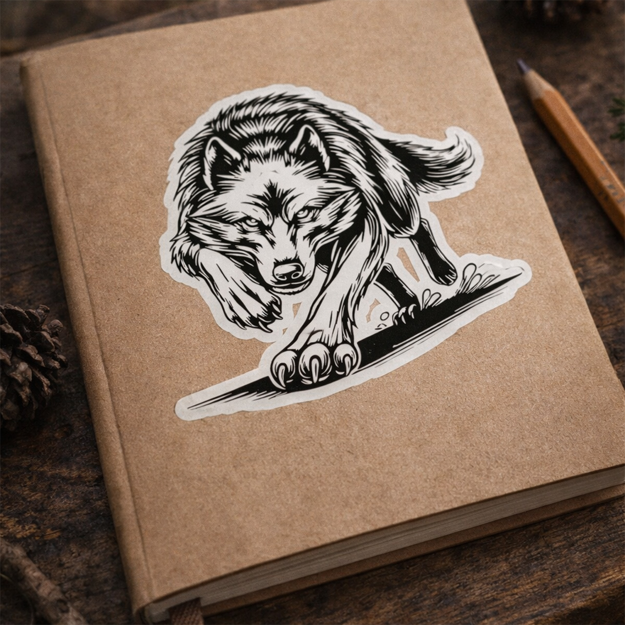 Warrior Wolf Sticker | Black &amp; White Fierce Wolf Decal | Laptop, Water, Bottle, Cooler, Hunting Sticker product thumbnail image