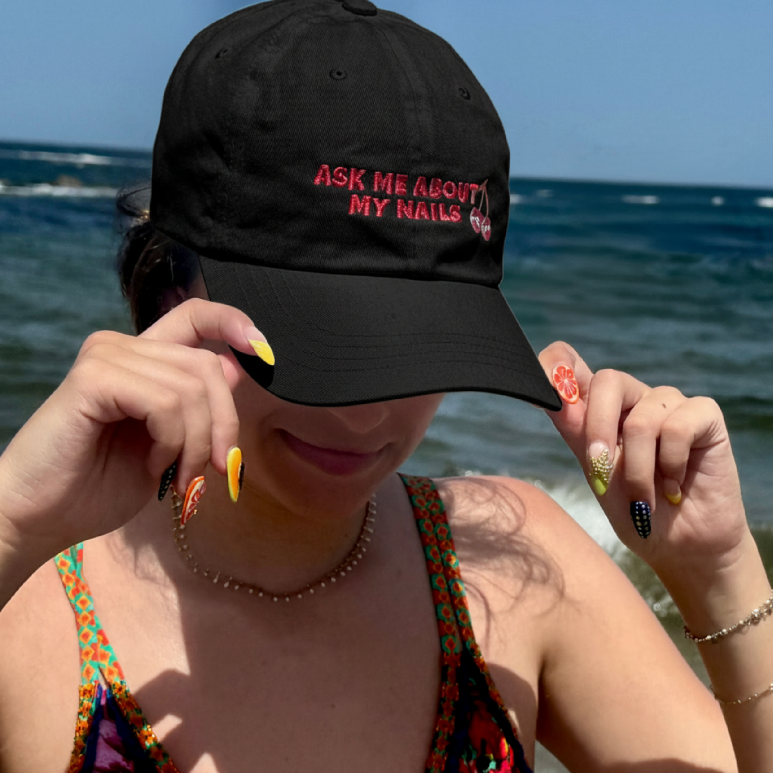 Classic Dad Cap with Embroidered 'Ask Me About My Nails' Design product thumbnail image Classic Dad Cap with Embroidered 'Ask Me About My Nails' Design product thumbnail image