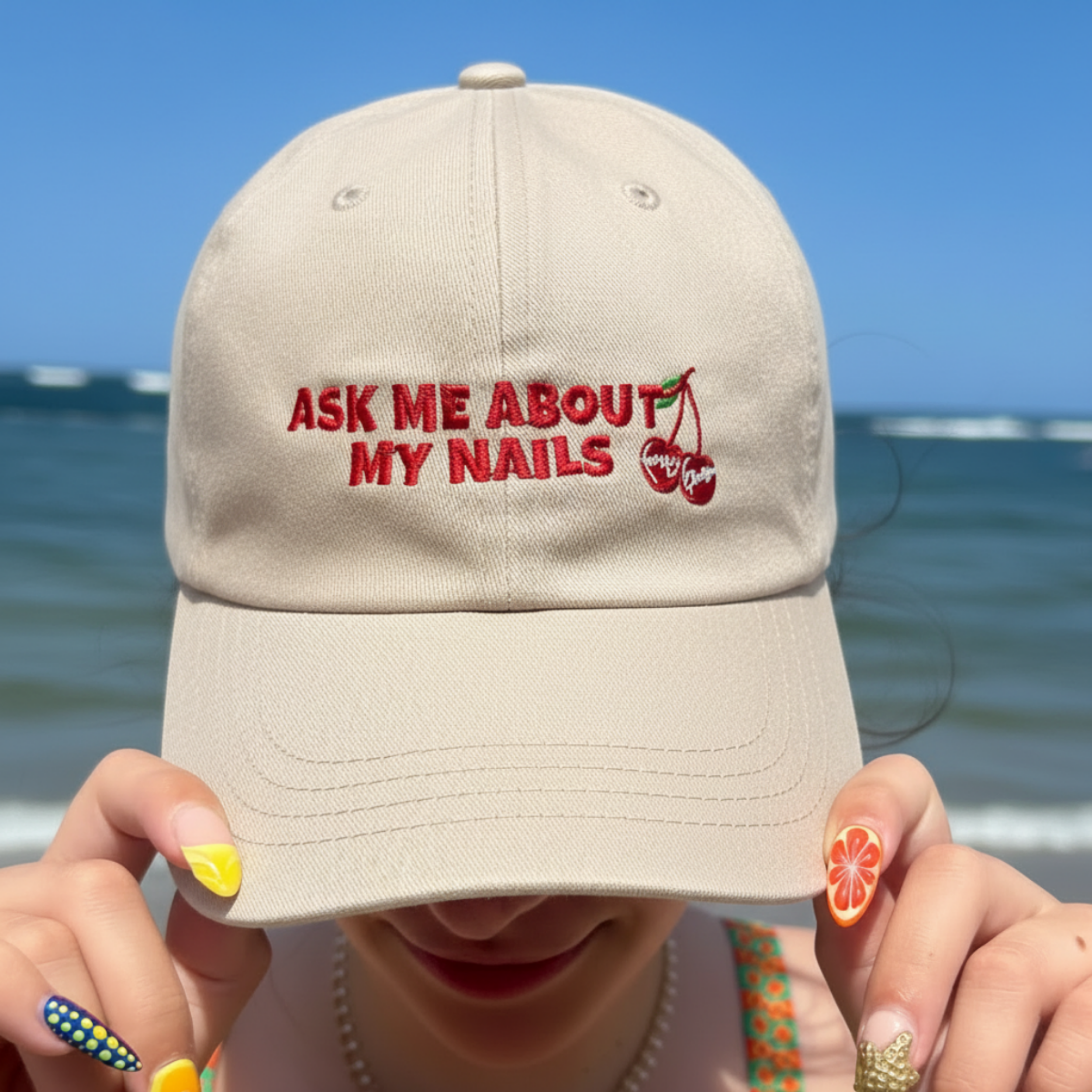 Classic Dad Cap with Embroidered 'Ask Me About My Nails' Design product thumbnail image Classic Dad Cap with Embroidered 'Ask Me About My Nails' Design product thumbnail image