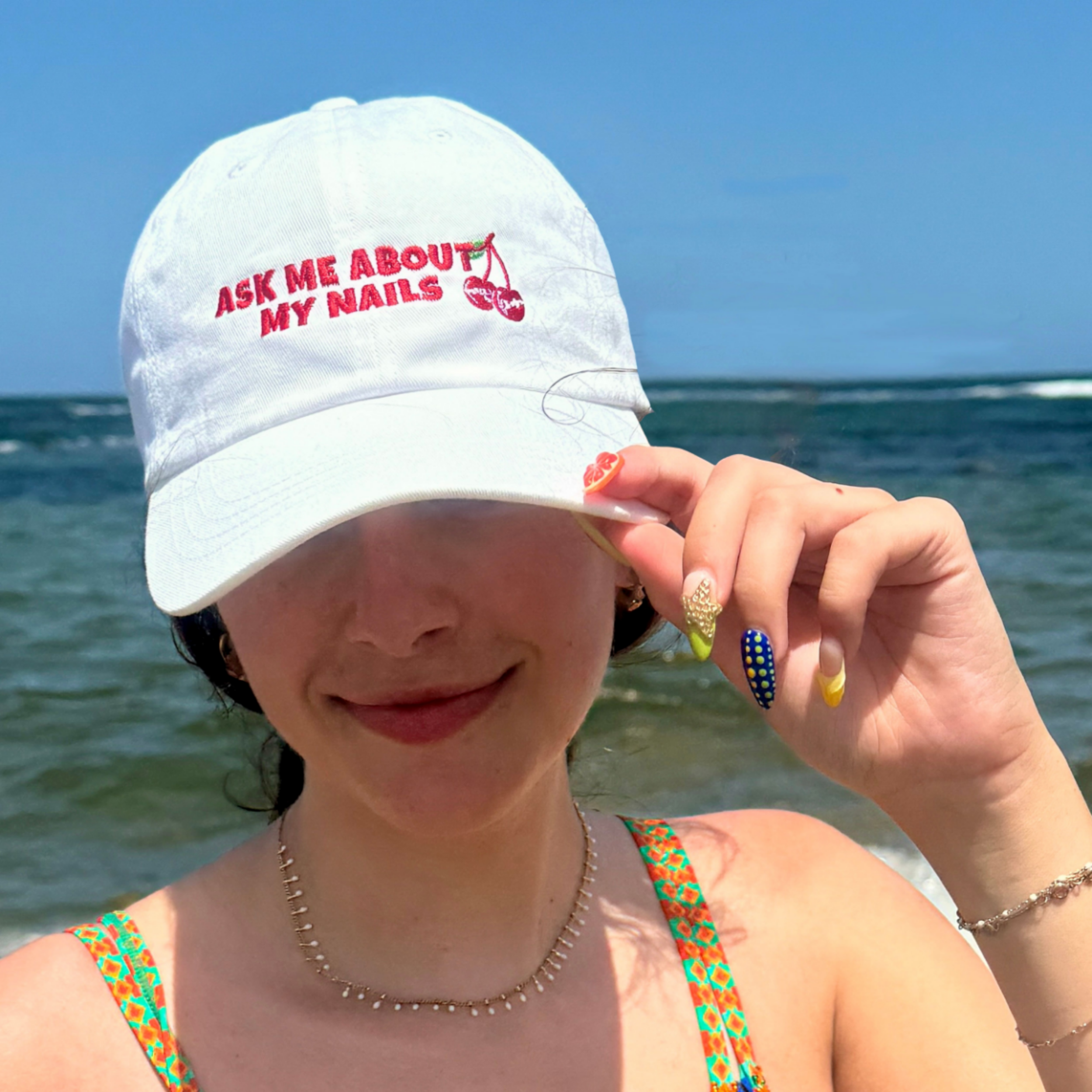 Classic Dad Cap with Embroidered 'Ask Me About My Nails' Design product thumbnail image Classic Dad Cap with Embroidered 'Ask Me About My Nails' Design product thumbnail image