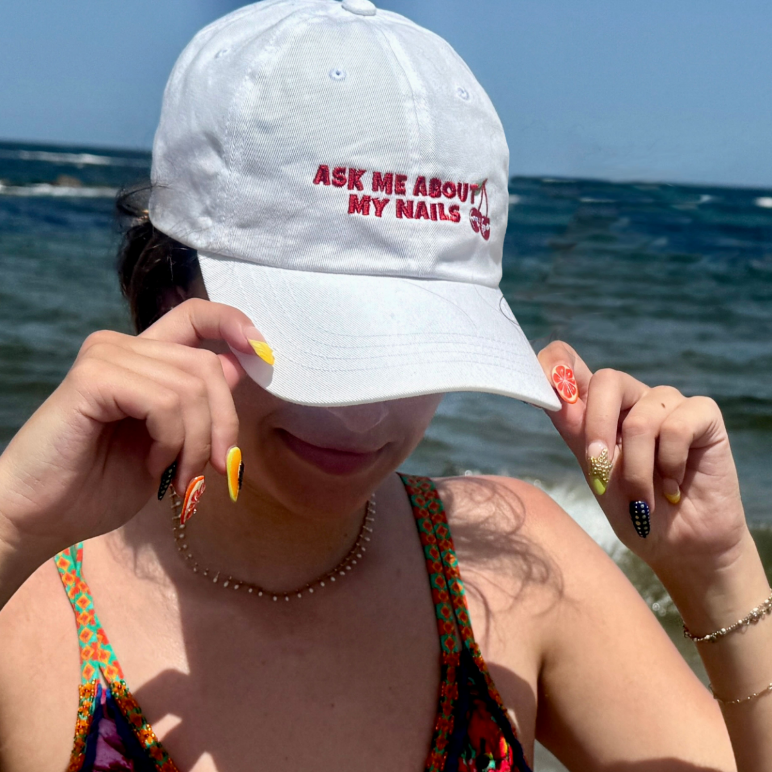 Classic Dad Cap with Embroidered 'Ask Me About My Nails' Design product thumbnail image Classic Dad Cap with Embroidered 'Ask Me About My Nails' Design product thumbnail image