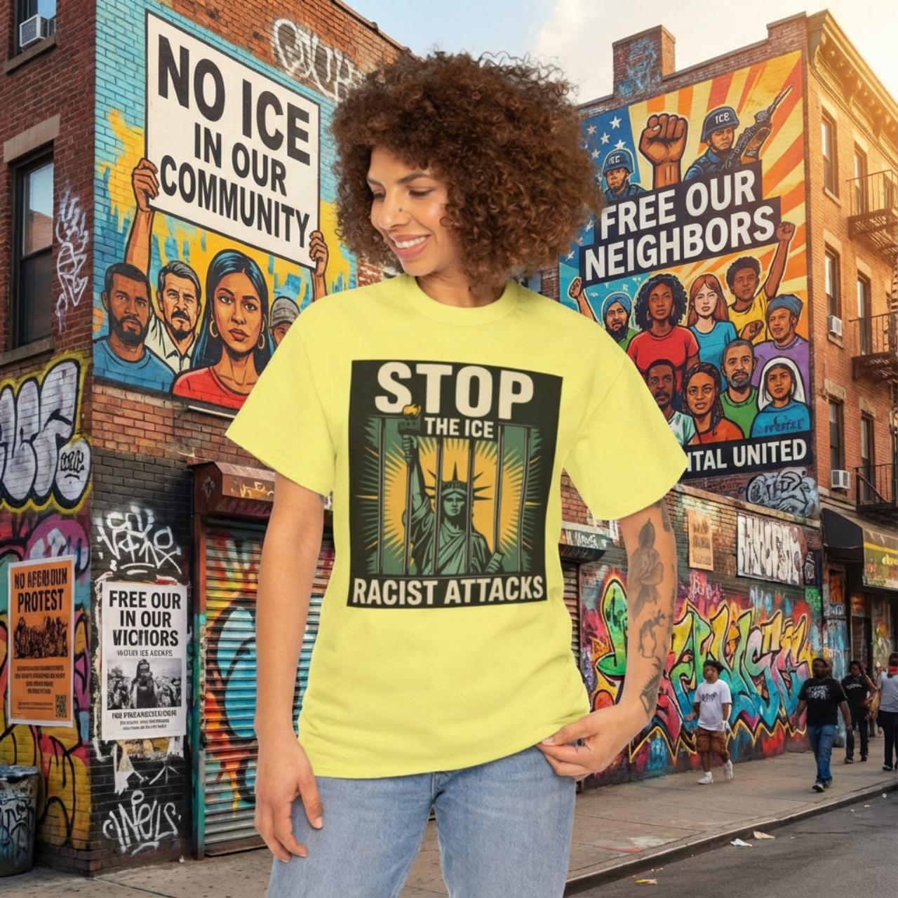 Stop ICE Racist Attacks T-Shirt — Statue of Liberty Protest Tee