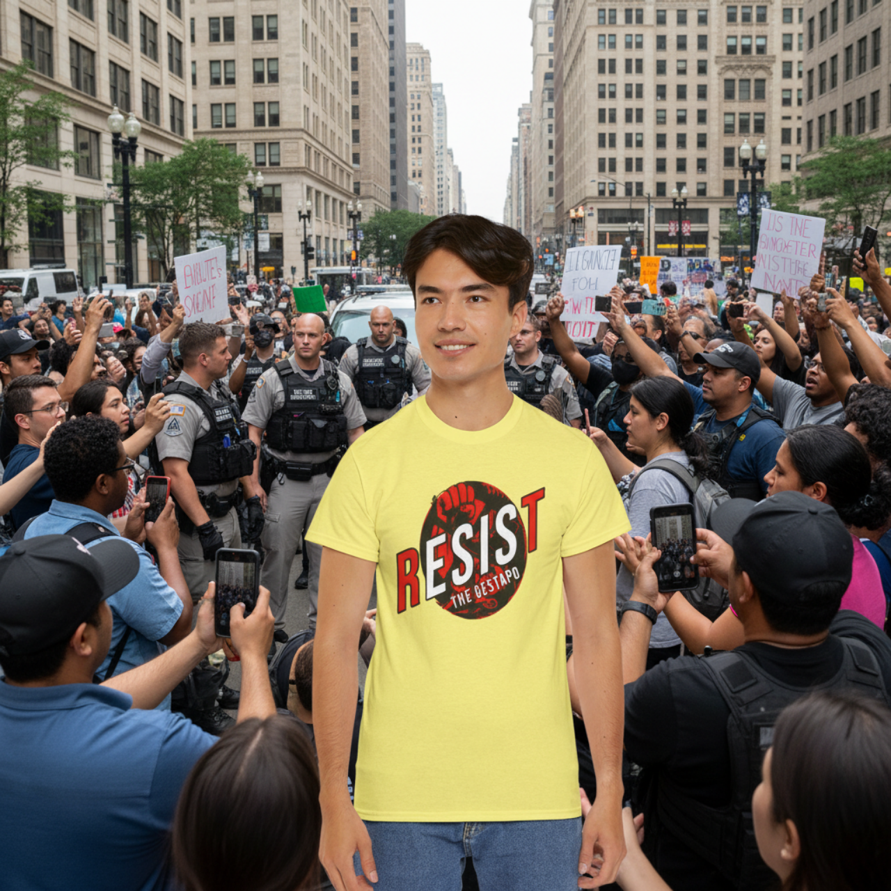 Resist The ICE Gestapo Tee — Boot Stomping Brown Face product thumbnail image Resist The ICE Gestapo Tee — Boot Stomping Brown Face product thumbnail image