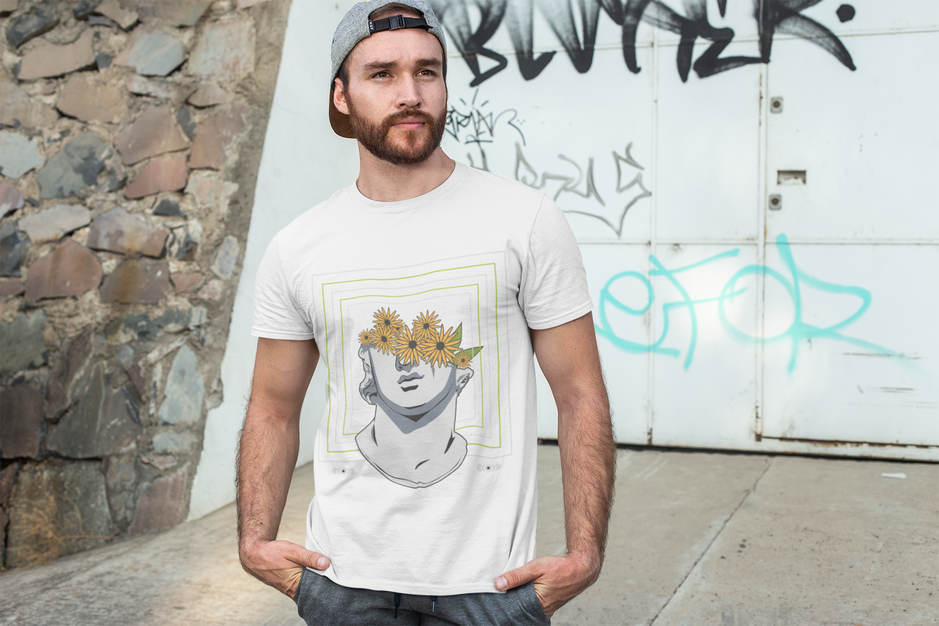Floral Statue Unisex Heavy Cotton Tee for Art Lovers product thumbnail image Floral Statue Unisex Heavy Cotton Tee for Art Lovers product thumbnail image