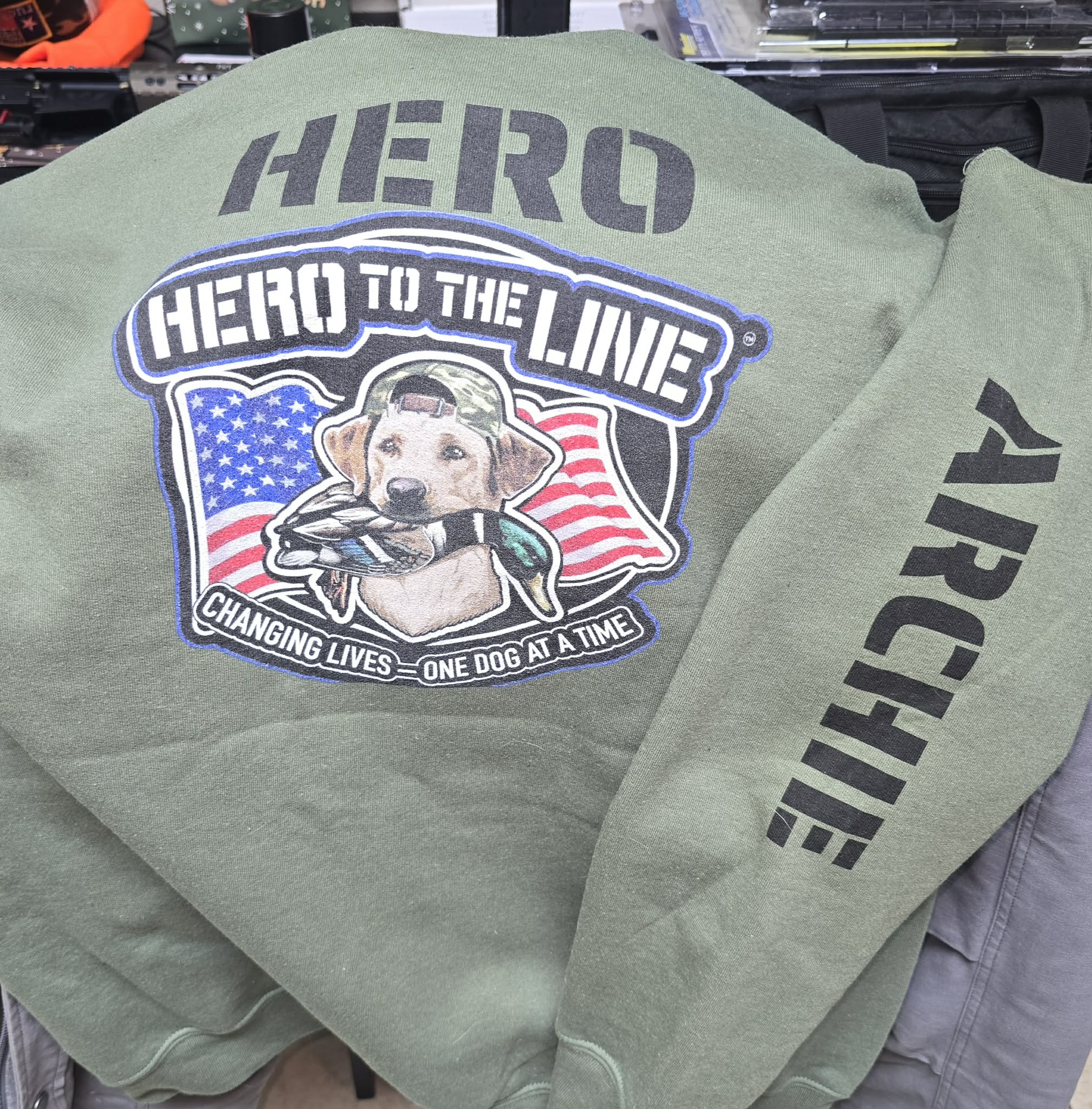 Yellow Lab Hero To The Line Hoodie — CUSTOM SLEEVE TEXT product thumbnail image