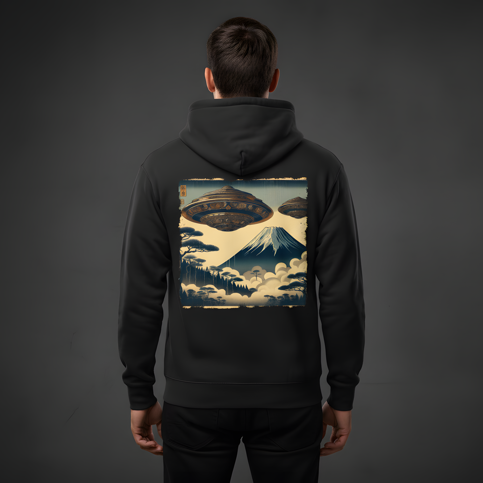 Vintage Japanese Ukiyo-e UFO Hoodie | Mount Fuji Sci-Fi Art | Premium Streetwear product thumbnail image