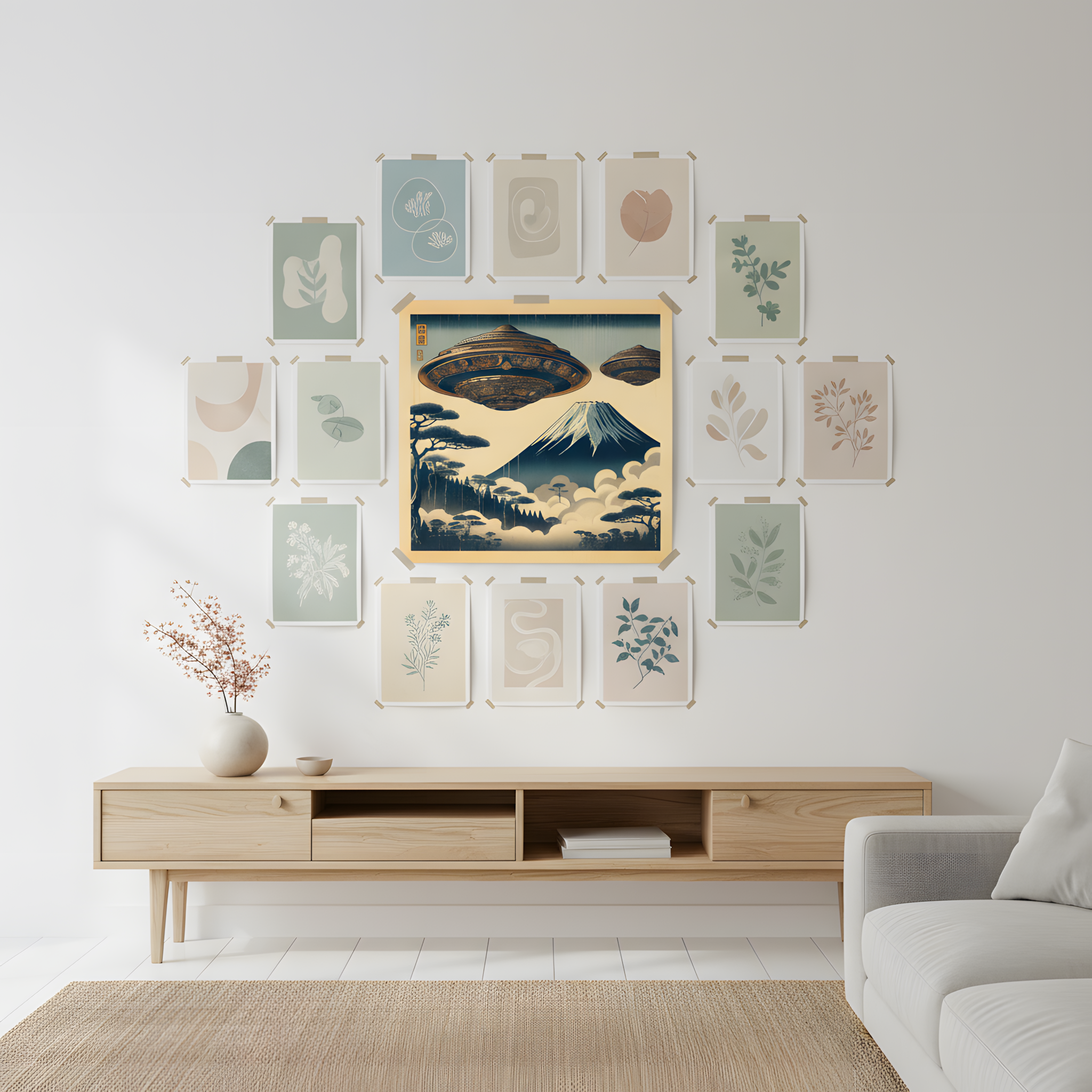 Japanese Woodblock UFO Art Print | Mt. Fuji Ancient Alien Encounter Poster | Vintage Ukiyo-e Style Flying Saucer | Sci-Fi Japandi Wall Decor product thumbnail image