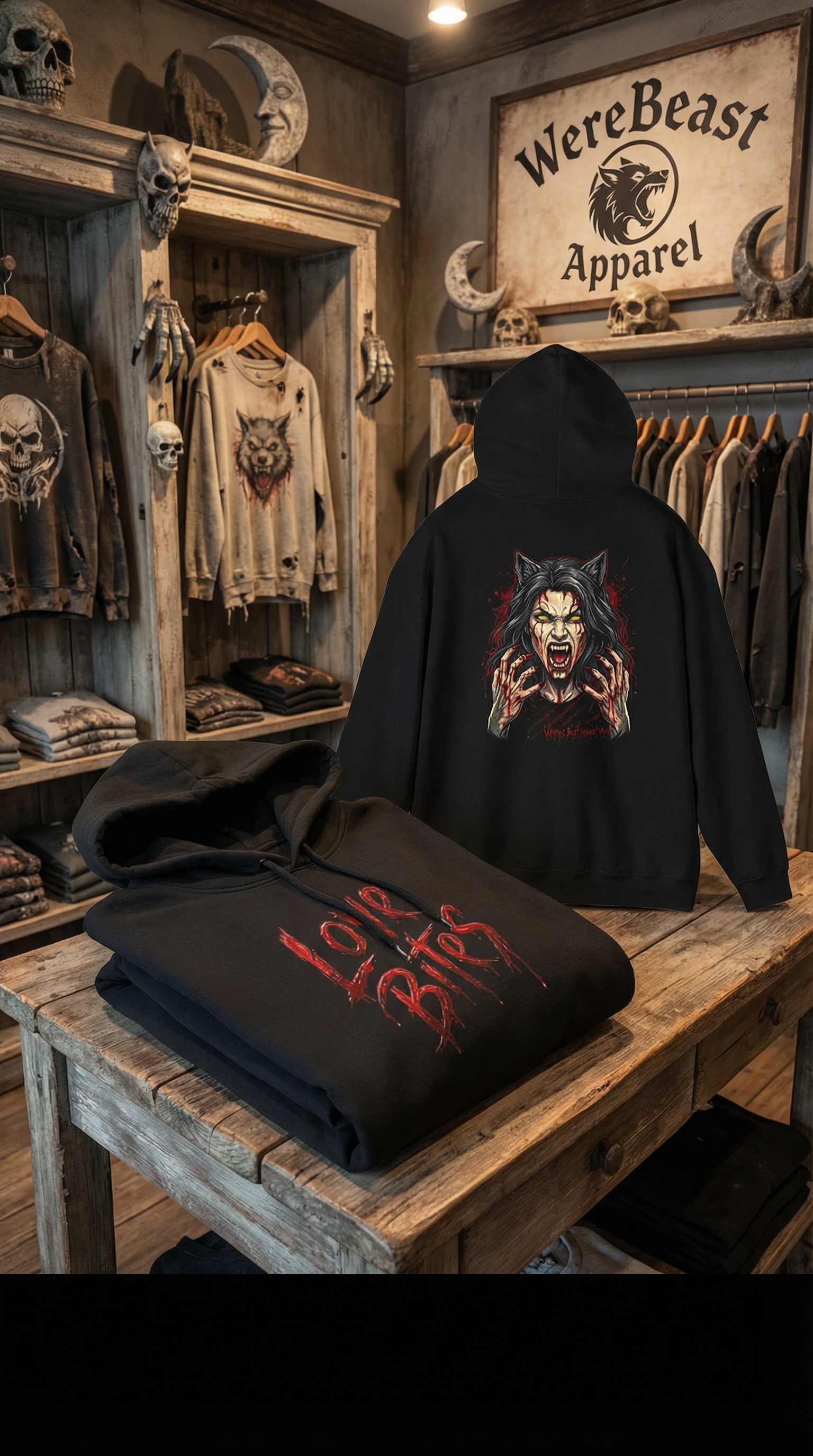 LOVE BITE Hoodie Rhea WereBeast Back Graphic, Black Streetwear product thumbnail image LOVE BITE Hoodie Rhea WereBeast Back Graphic, Black Streetwear product thumbnail image