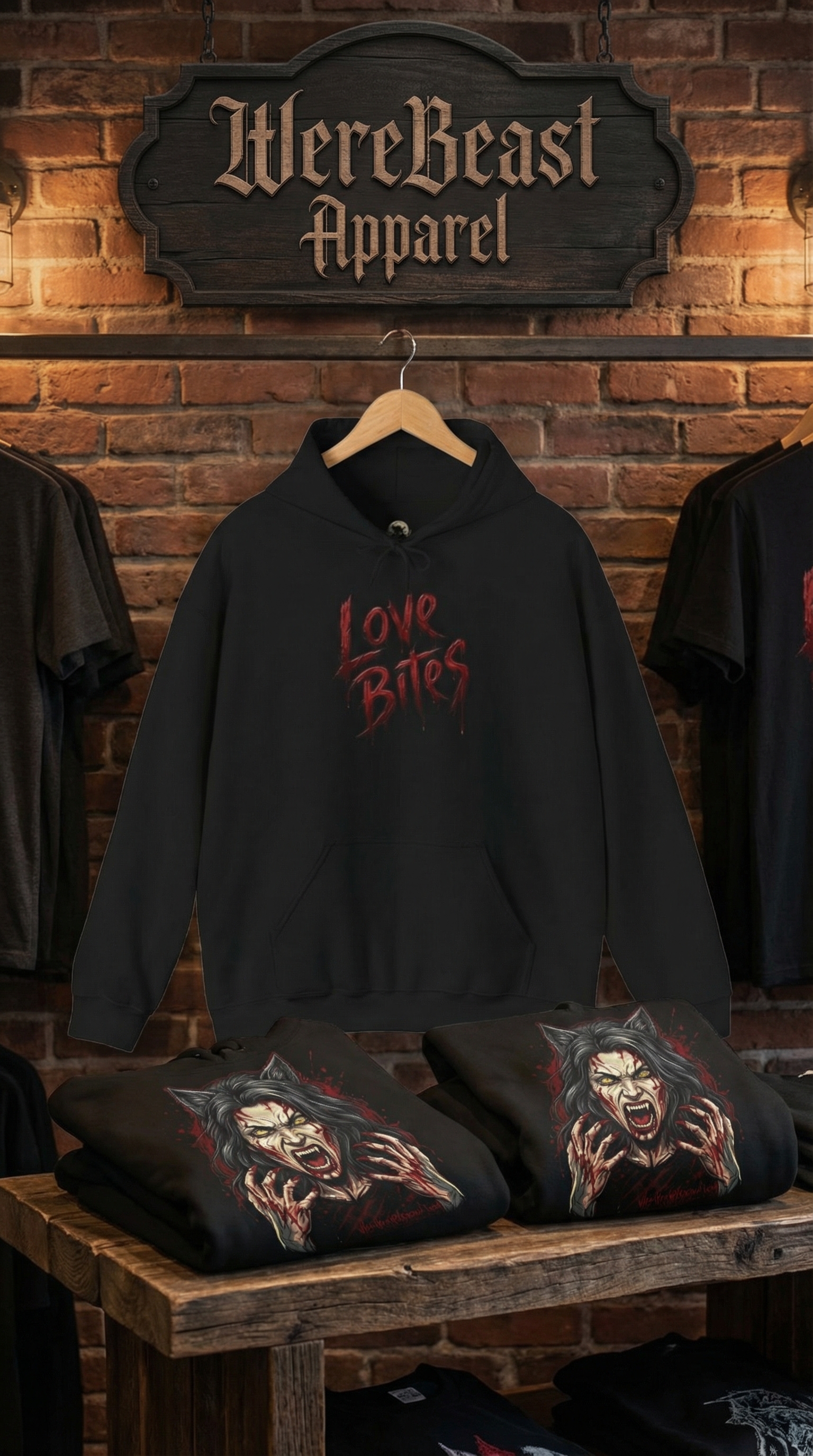 LOVE BITE Hoodie Rhea WereBeast Back Graphic, Black Streetwear product thumbnail image
