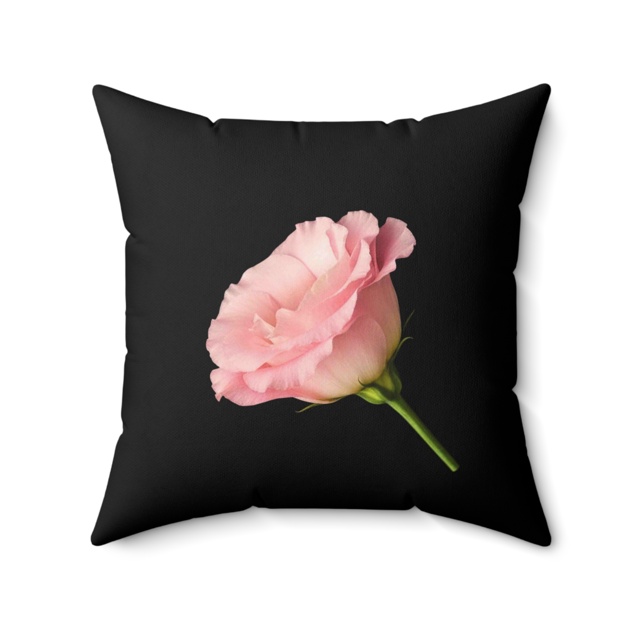 Pink Carnation with Ribbon Square Pillow | Floral Throw Pillow, Black Background product thumbnail image Pink Carnation with Ribbon Square Pillow | Floral Throw Pillow, Black Background product thumbnail image