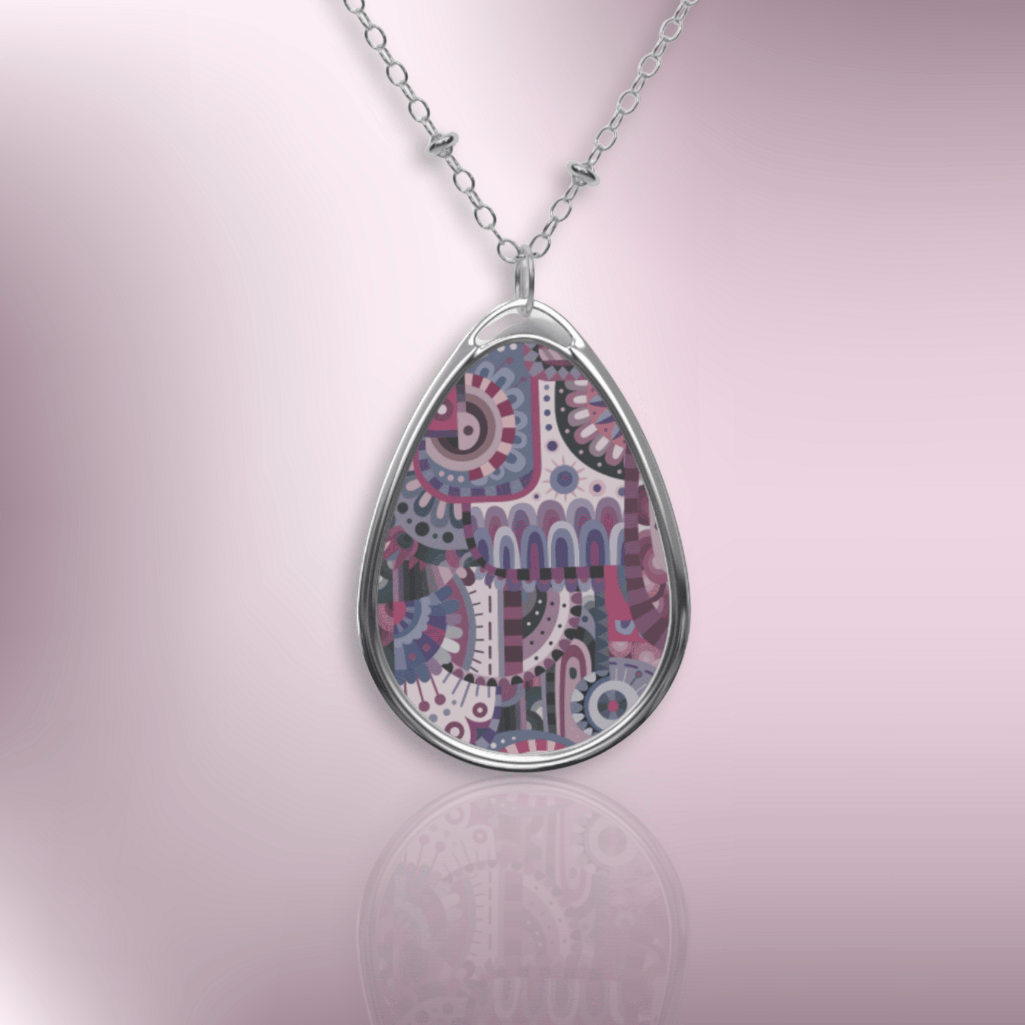 Oval Necklace — Purple Paisley Teardrop Pendant Necklace Oval Necklace — Purple Paisley Teardrop Pendant Necklace