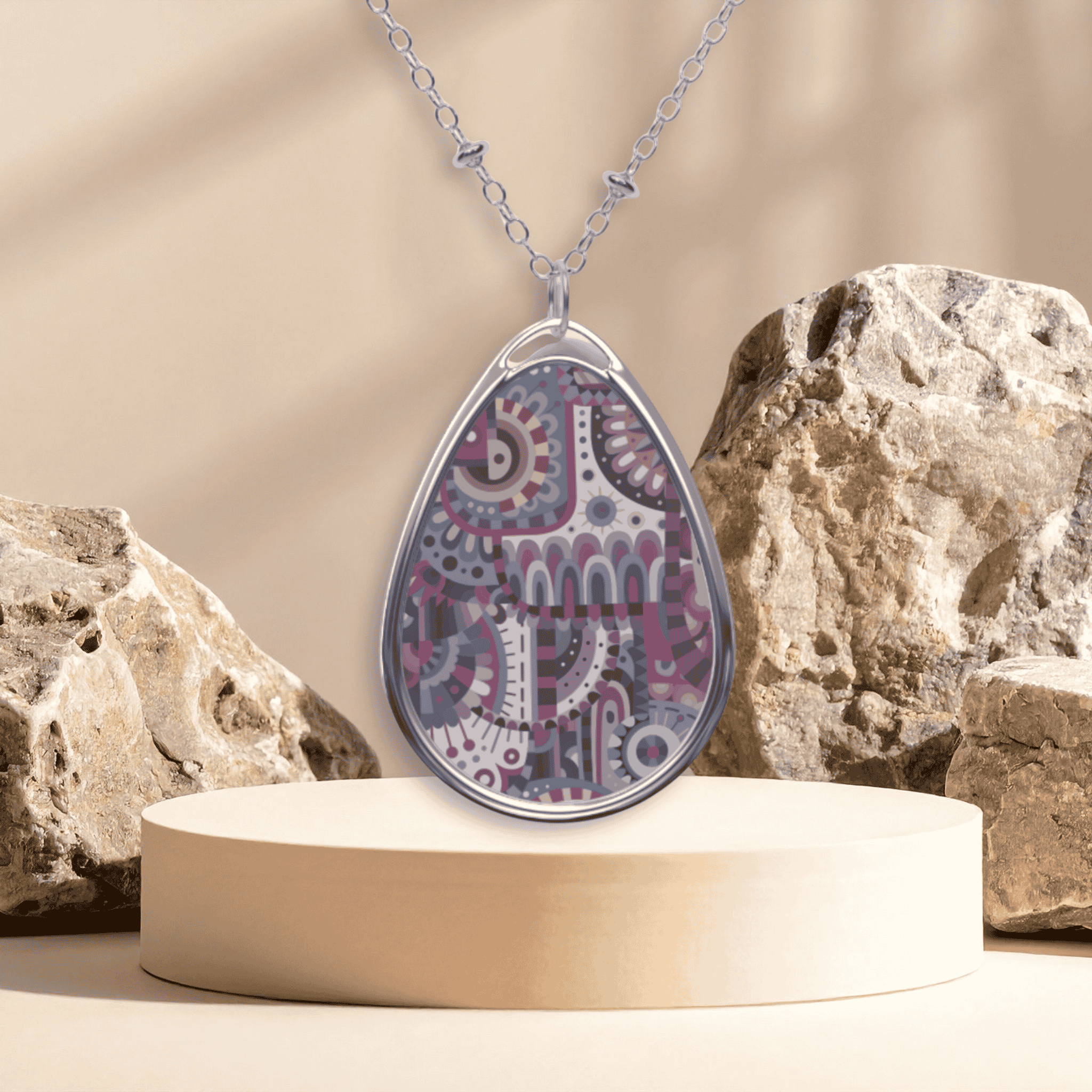 Oval Necklace — Purple Paisley Teardrop Pendant Necklace product thumbnail image Oval Necklace — Purple Paisley Teardrop Pendant Necklace product thumbnail image