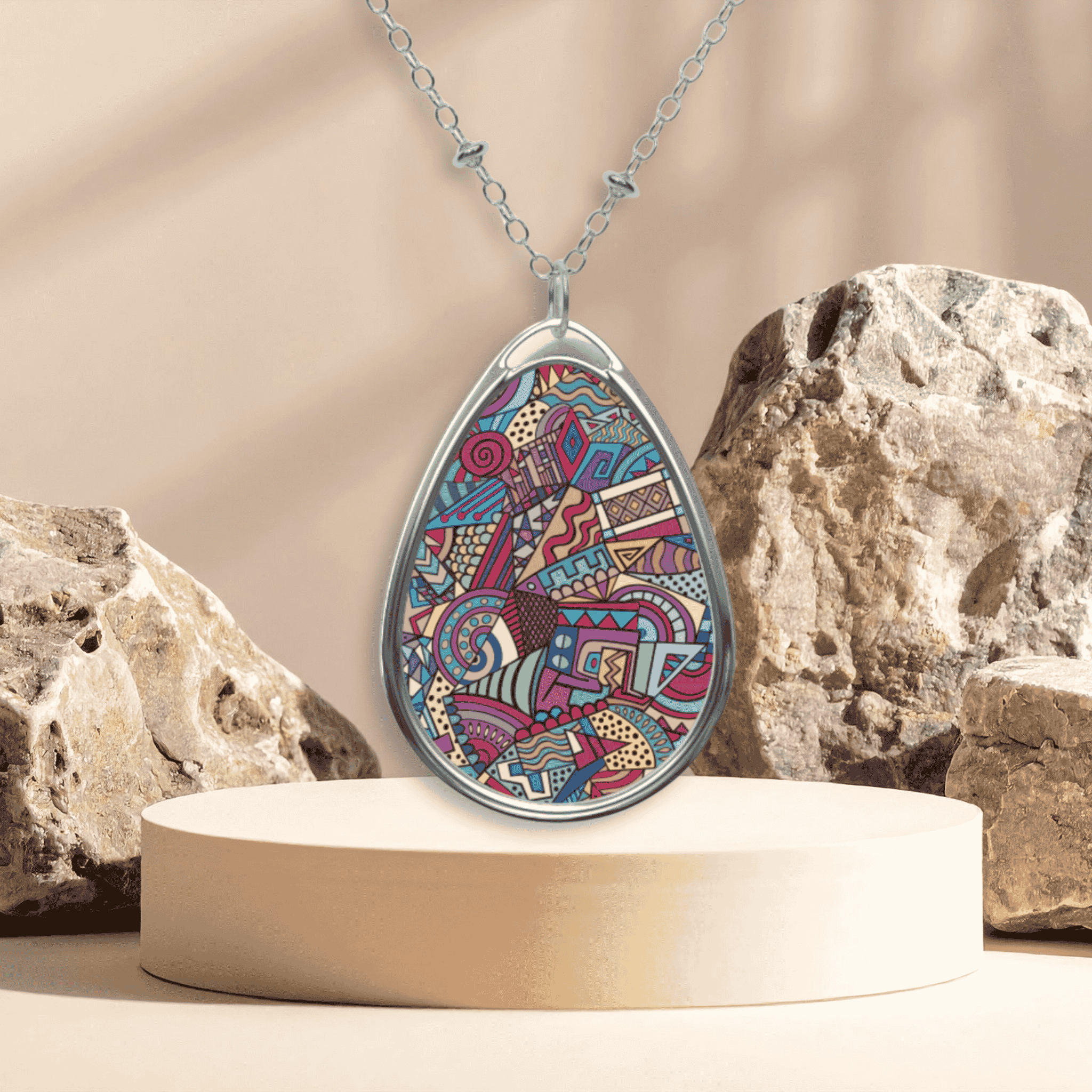 Colorful Doodle Oval Necklace – Vibrant Pattern Pendant Jewelry product thumbnail image Colorful Doodle Oval Necklace – Vibrant Pattern Pendant Jewelry product thumbnail image